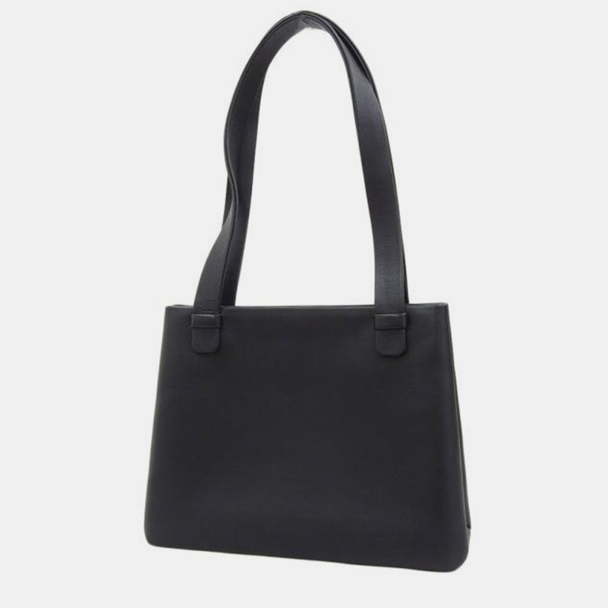 Chanel black leather logo tote bag