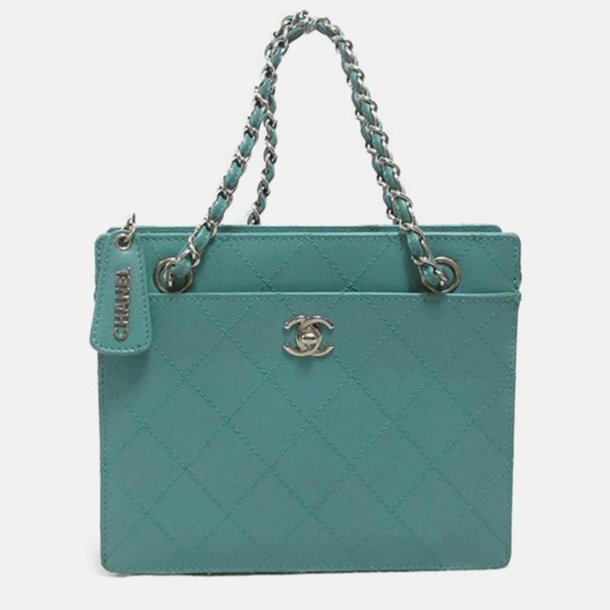 Chanel green leather quilted caviar chain handbag