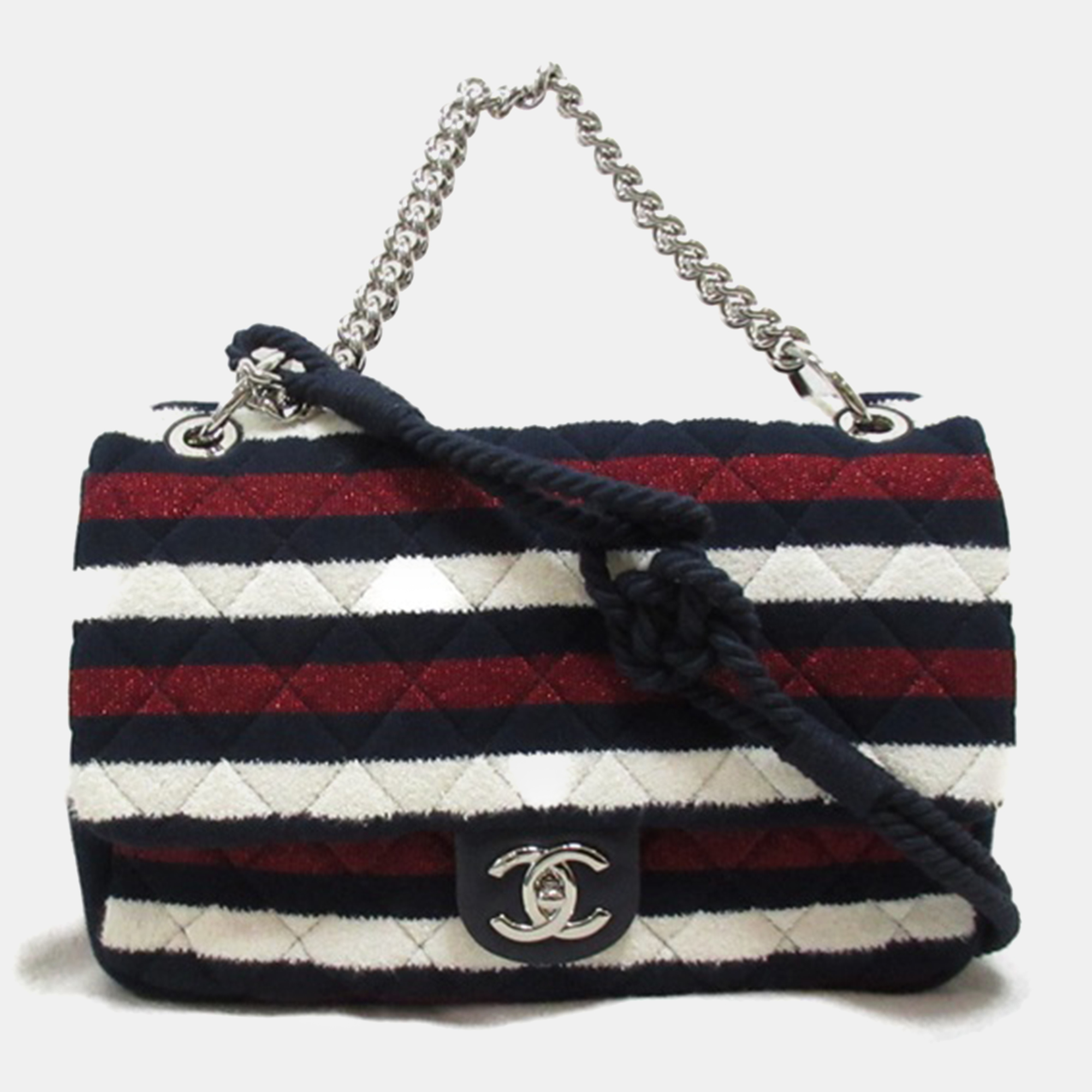 Chanel tricolour cotton cc jersey rope flap bag