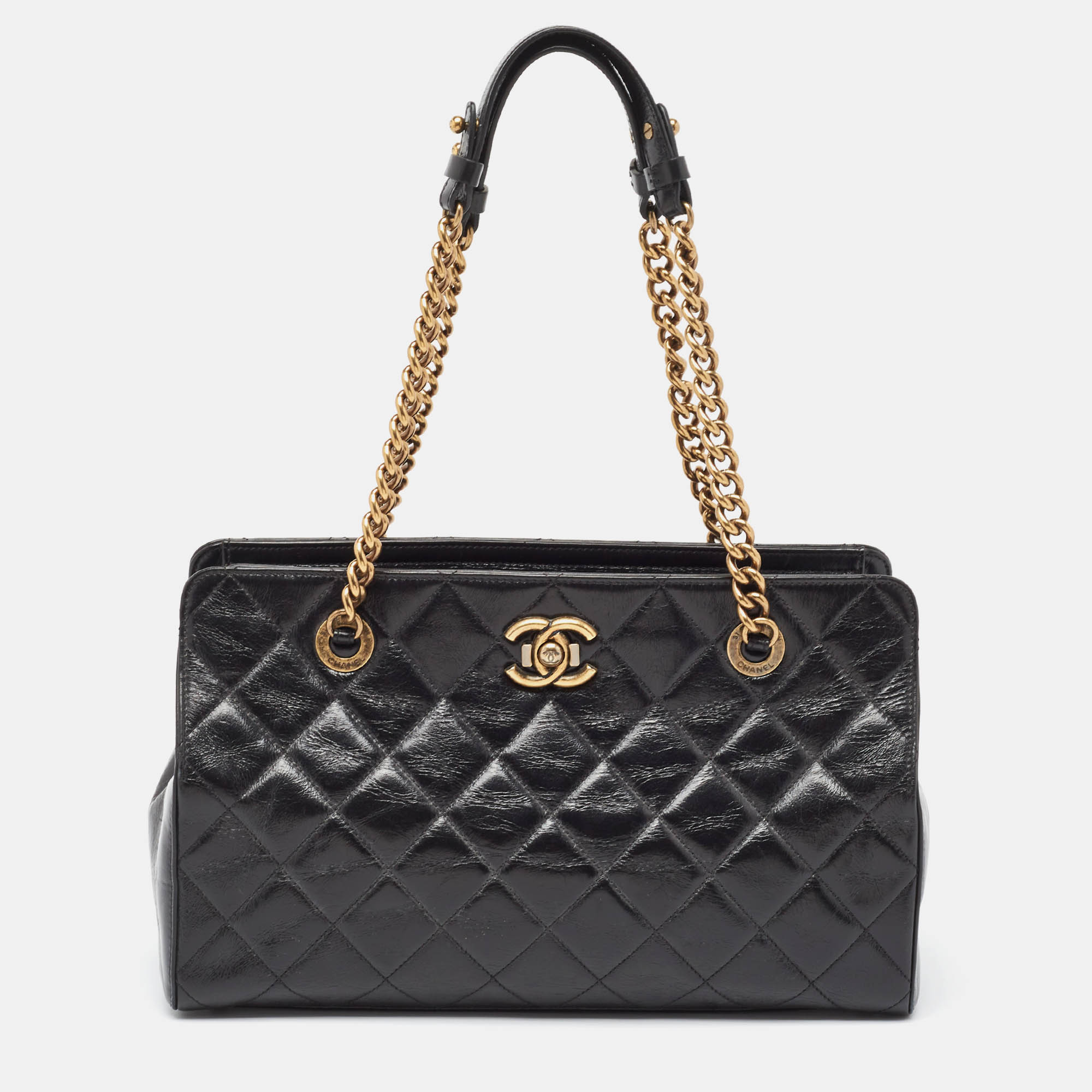 Chanel black quilted leather perfect edge tote