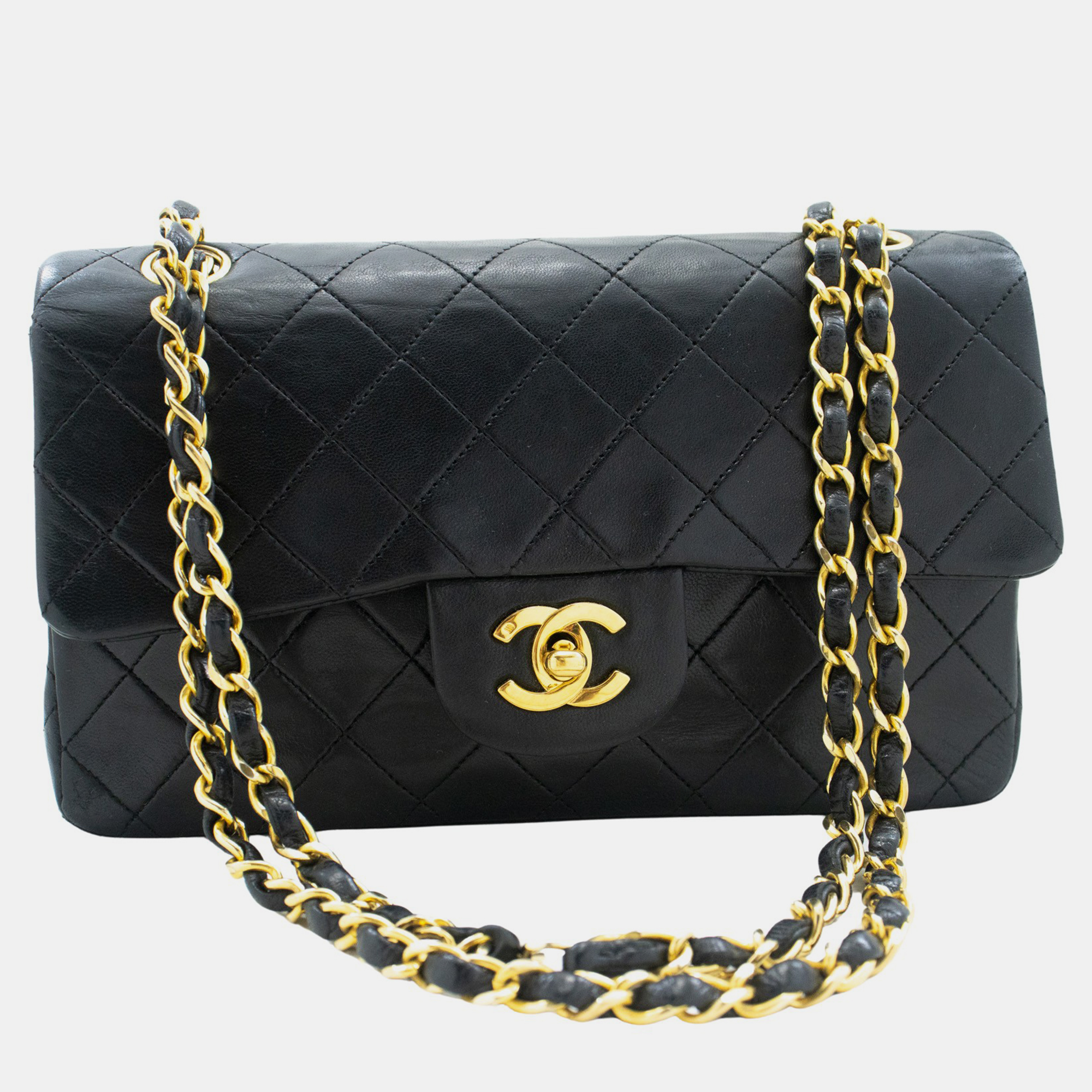 Chanel black leather classic double flap bag
