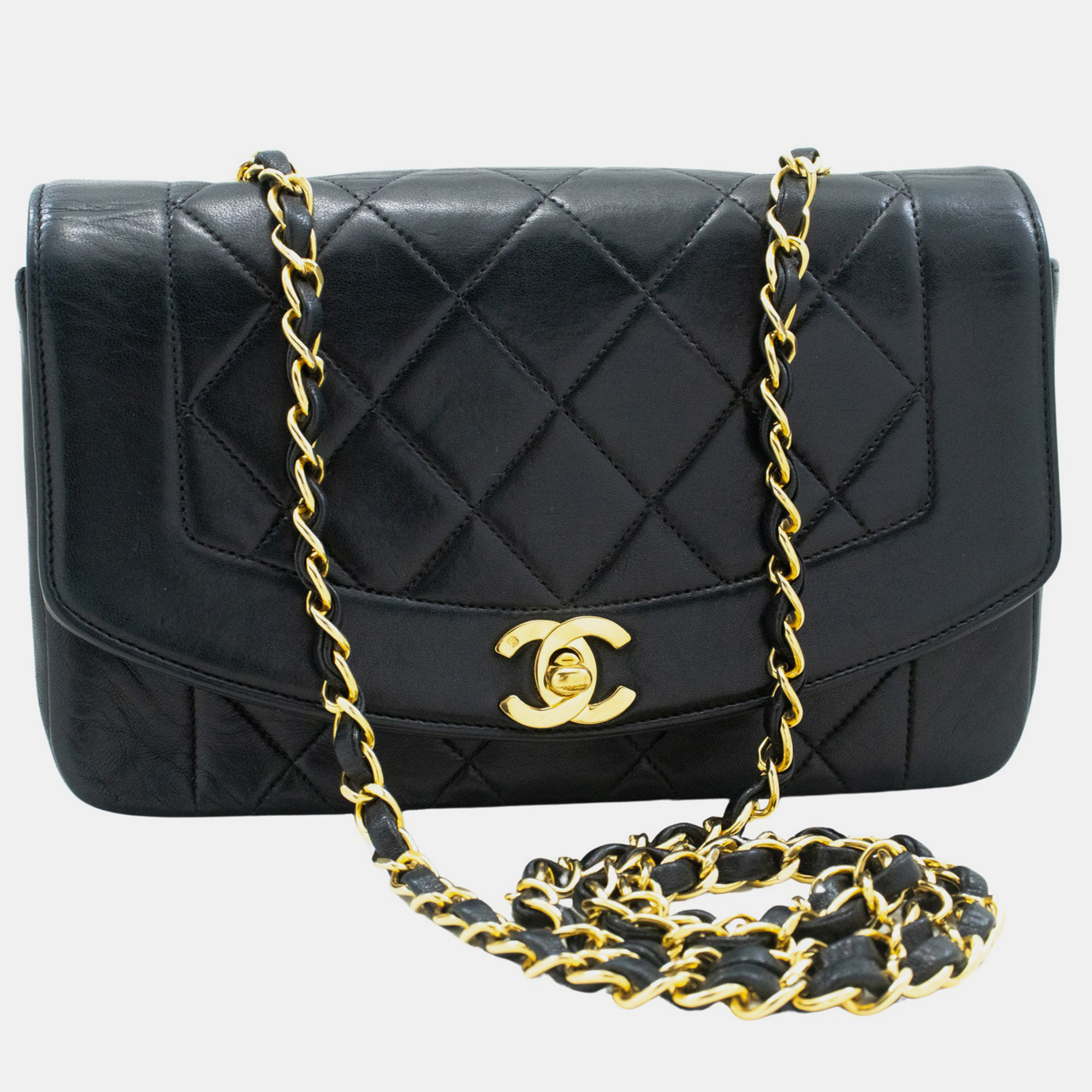 Chanel black leather  vintage diana flap bag