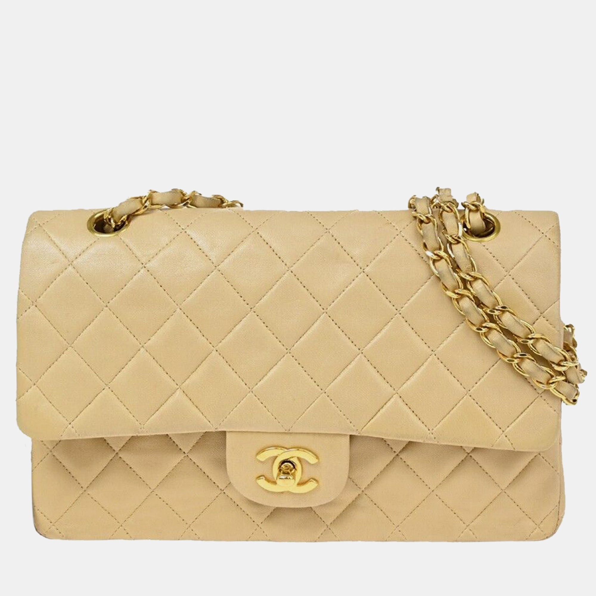 Chanel beige leather classic double flap bag