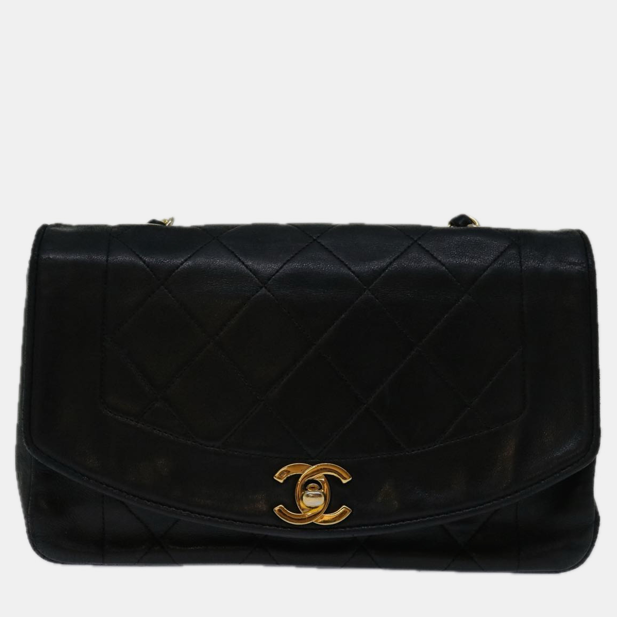 Chanel black leather diana shoulder bag