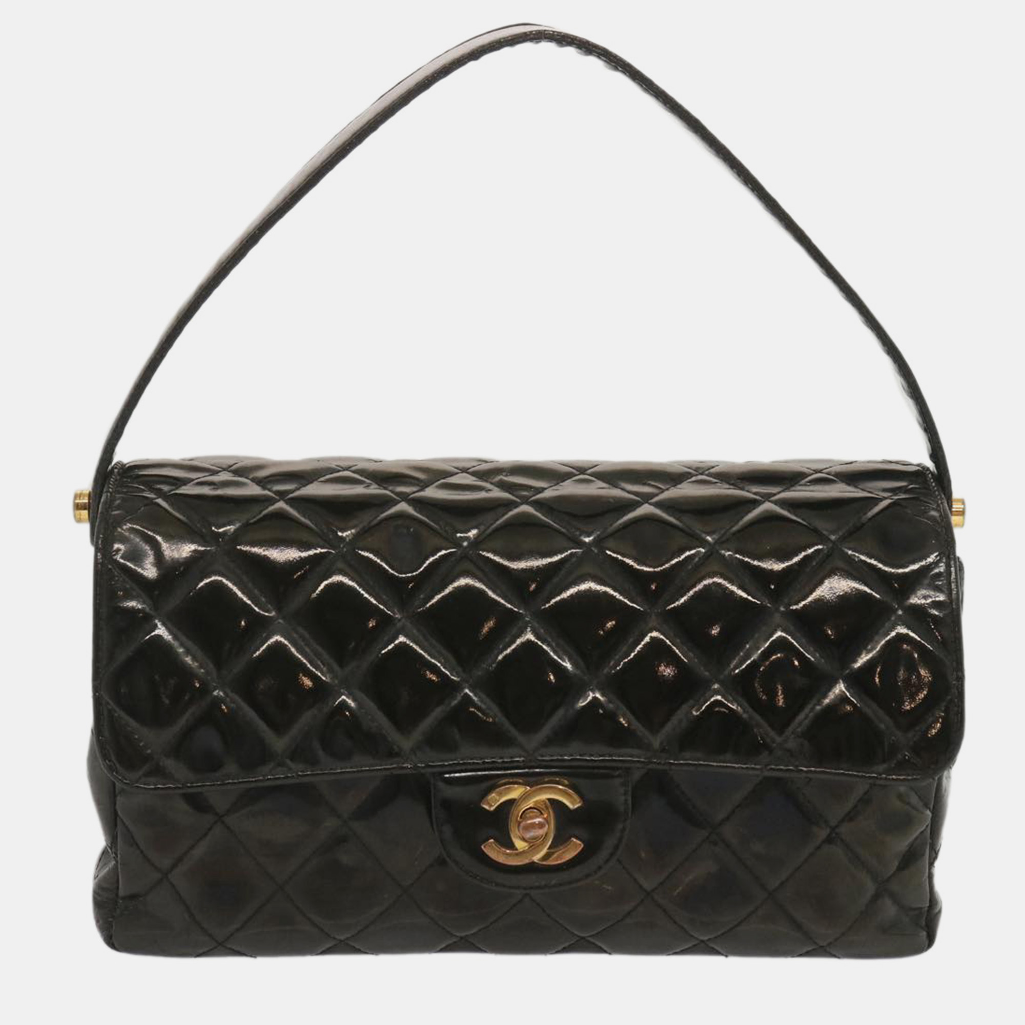 Chanel black patent leather handbag
