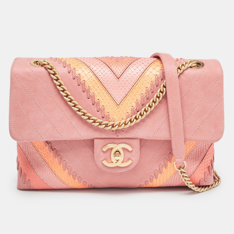 Chanel multicolor chevron iridescent leather and python flap bag