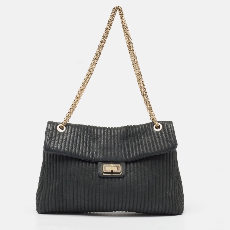 Chanel black vertical quilt iridescent leather mademoiselle flap shoulder bag
