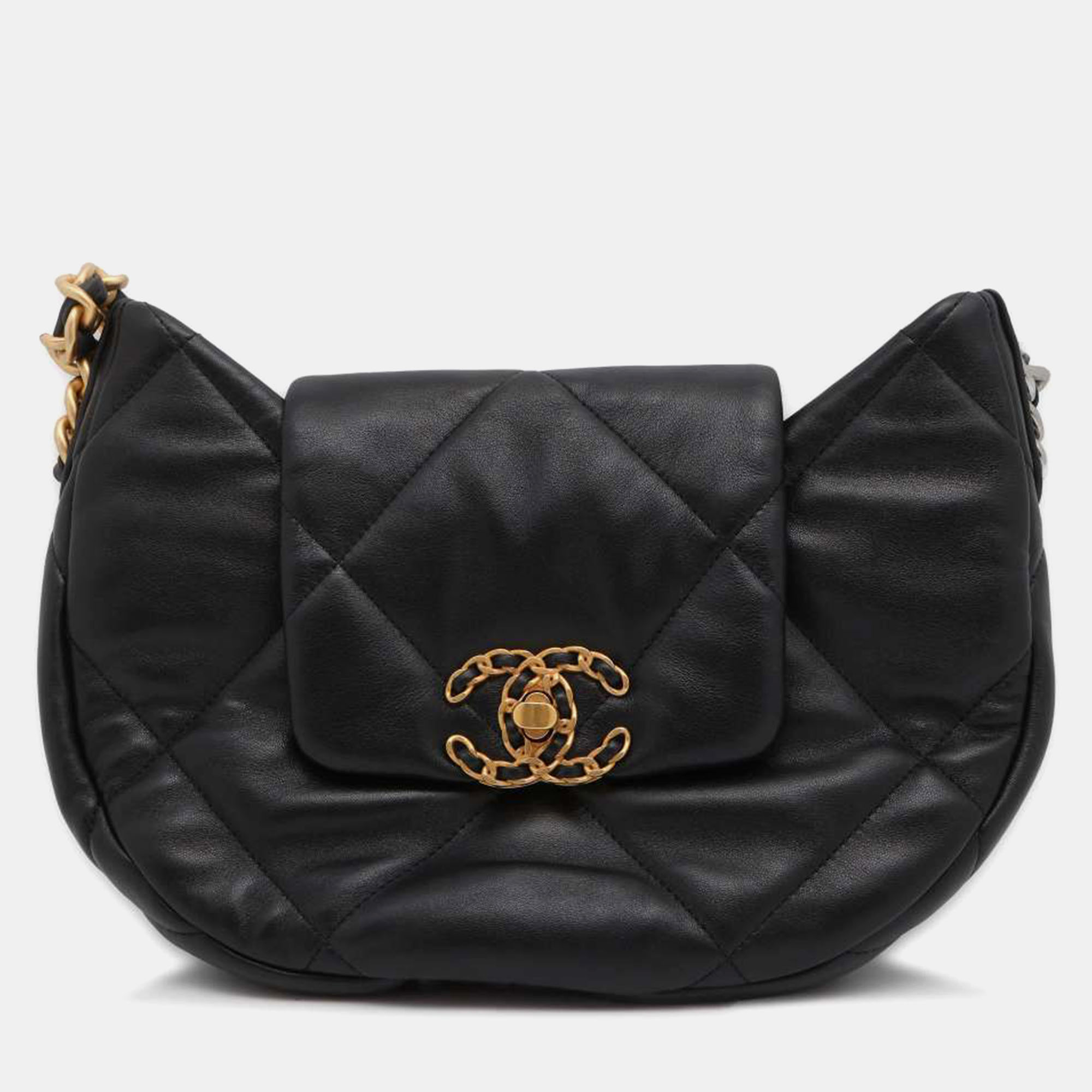 Chanel black leather 19 flap bag