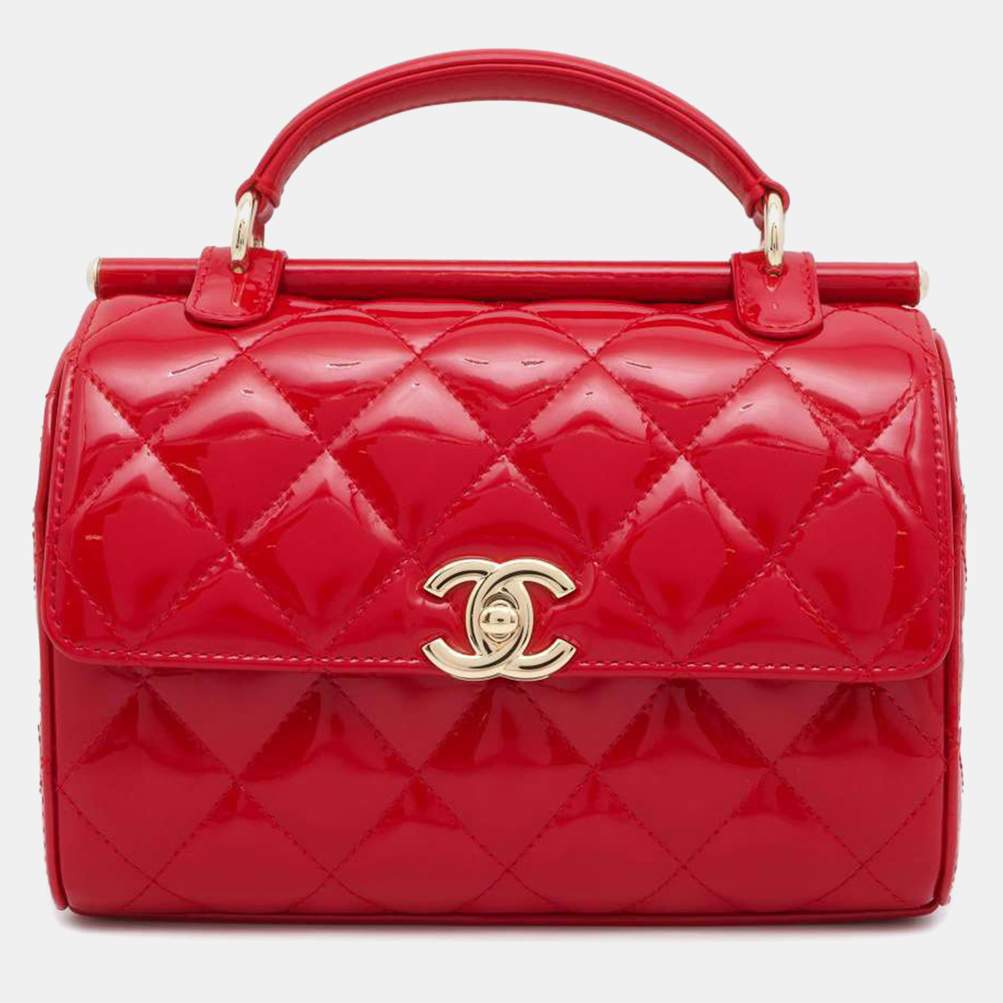 Chanel red patent leather small top handle handbag