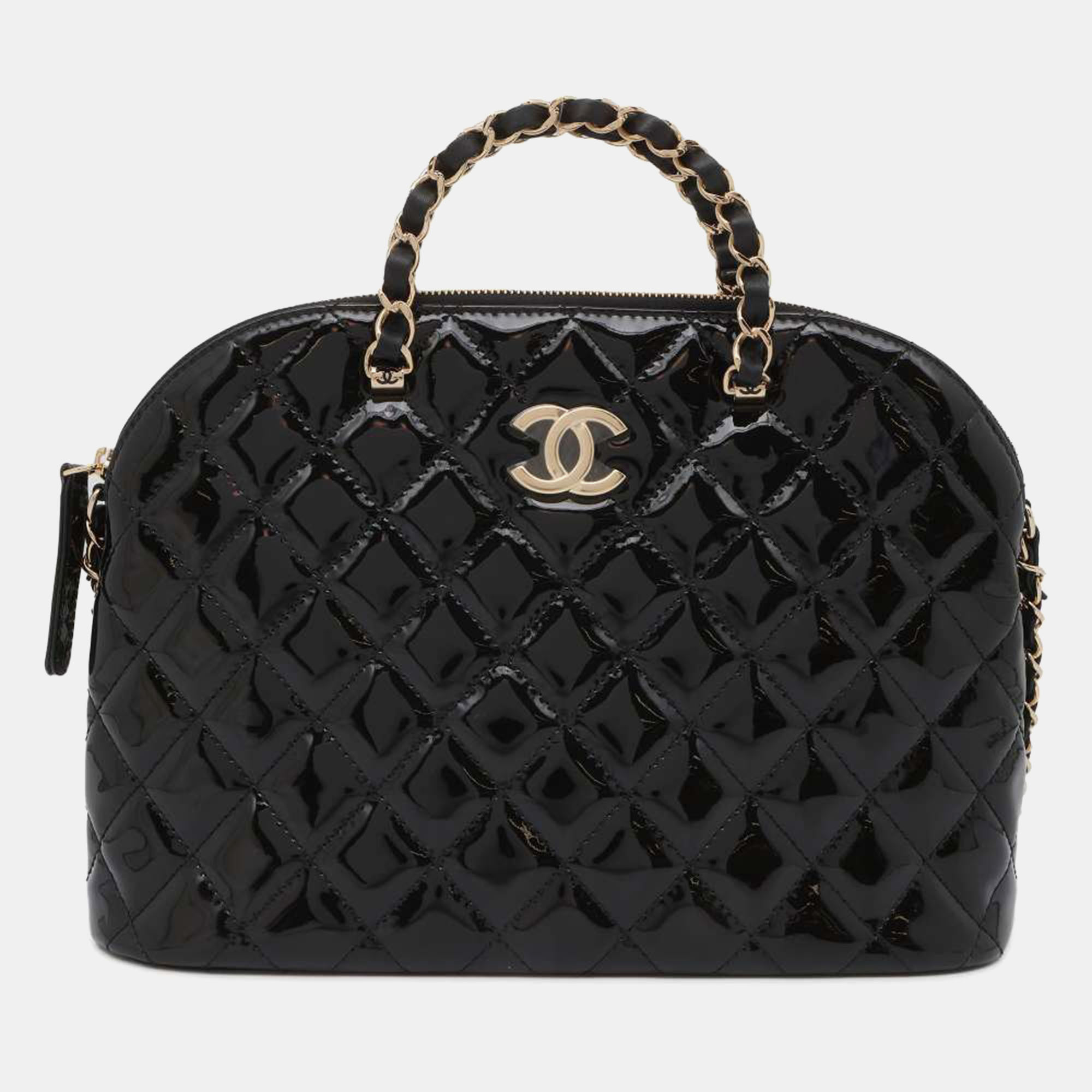 Chanel black patent leather top handle bag