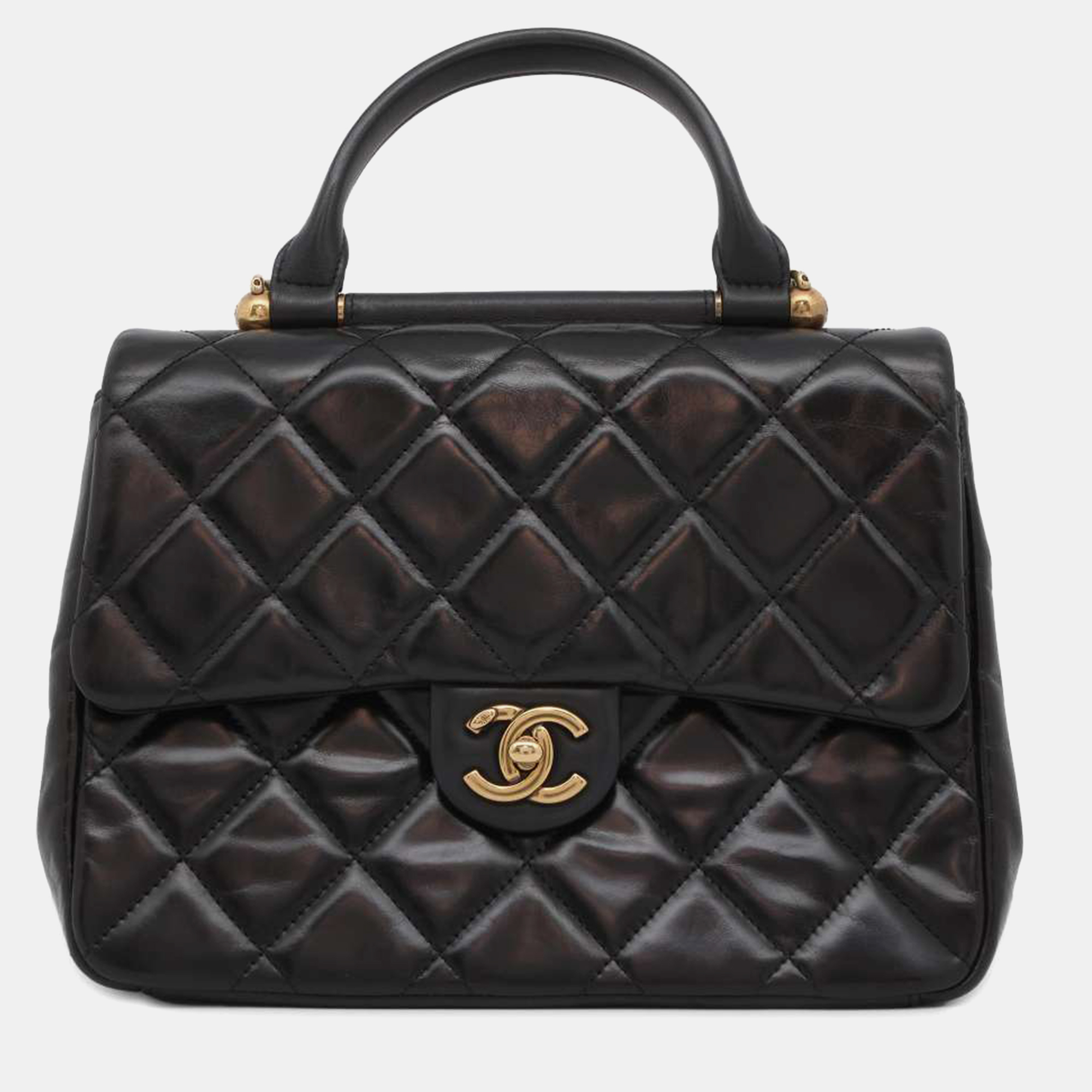 Chanel black leather top handle shoulder bag