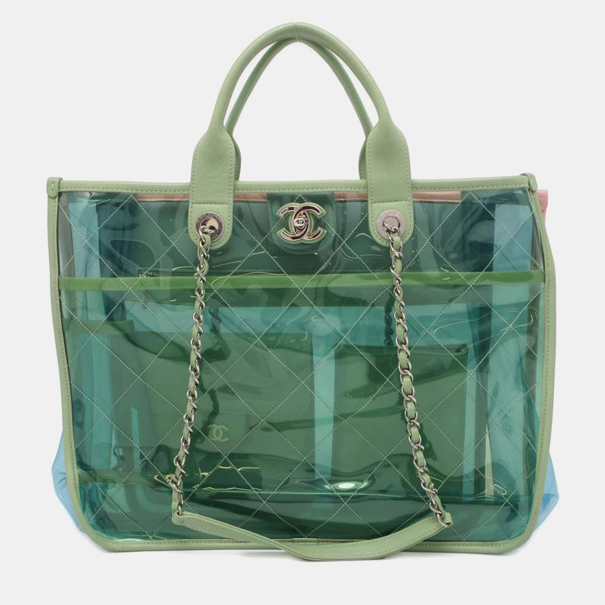 Chanel green coco splash shopping tote bag