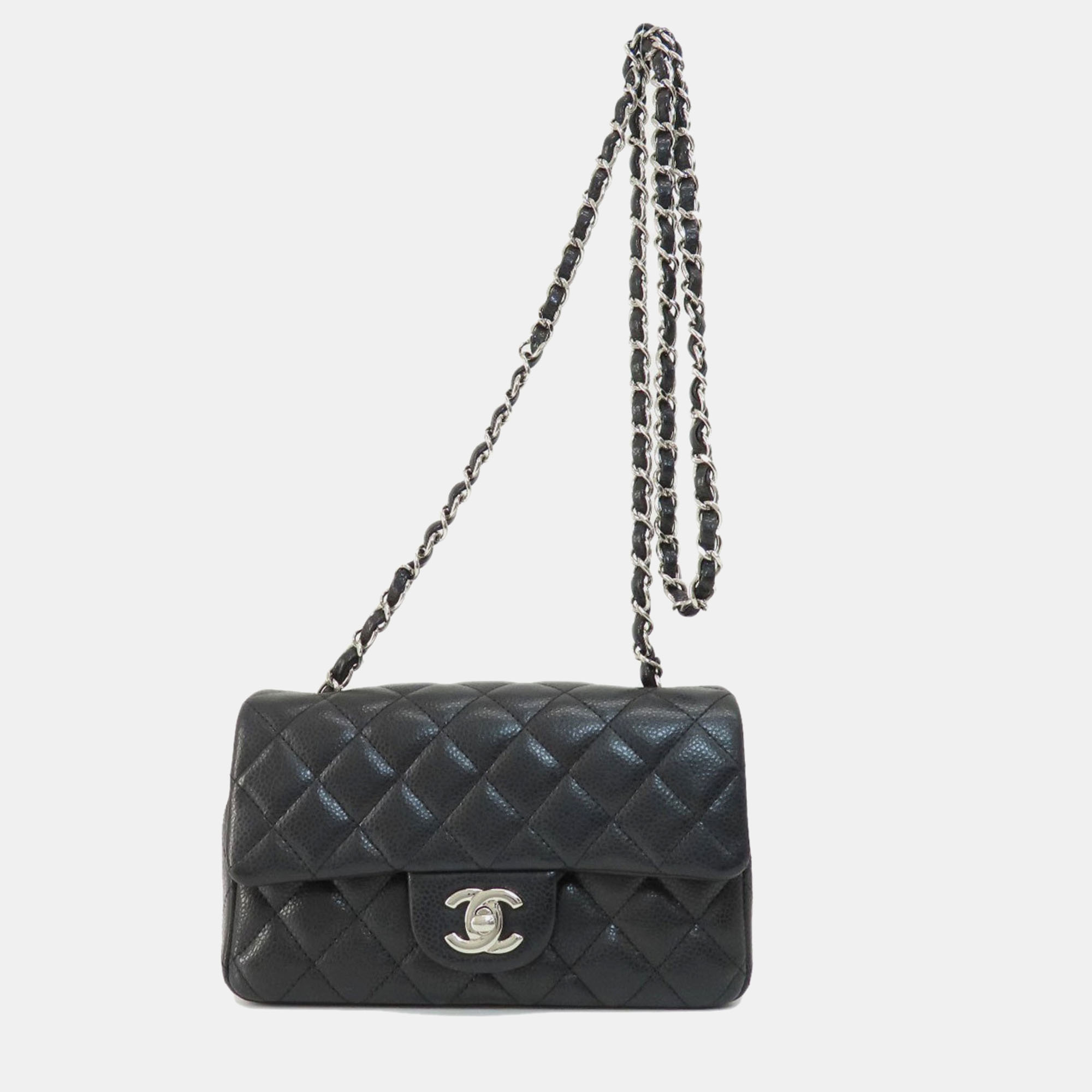 Chanel black caviar leather  flap bag shoulder bag