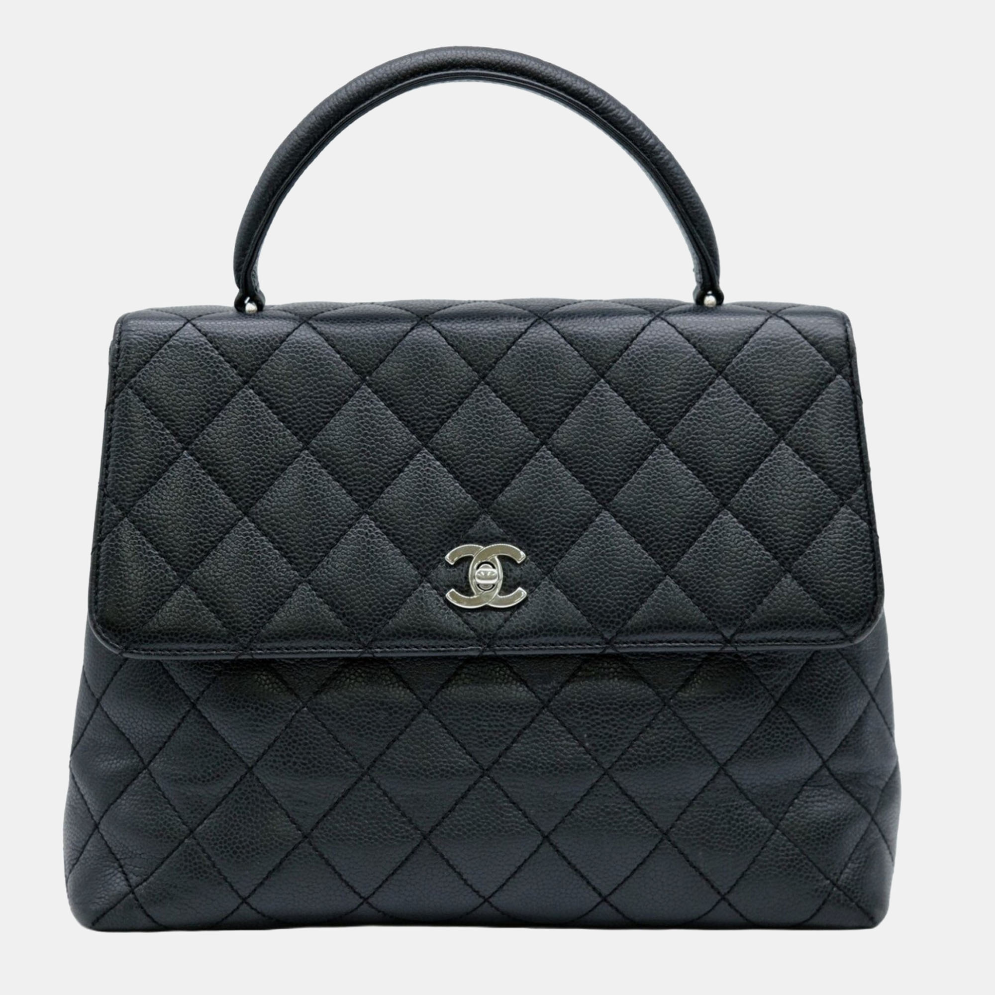 Chanel black leather  kelly top handle bag