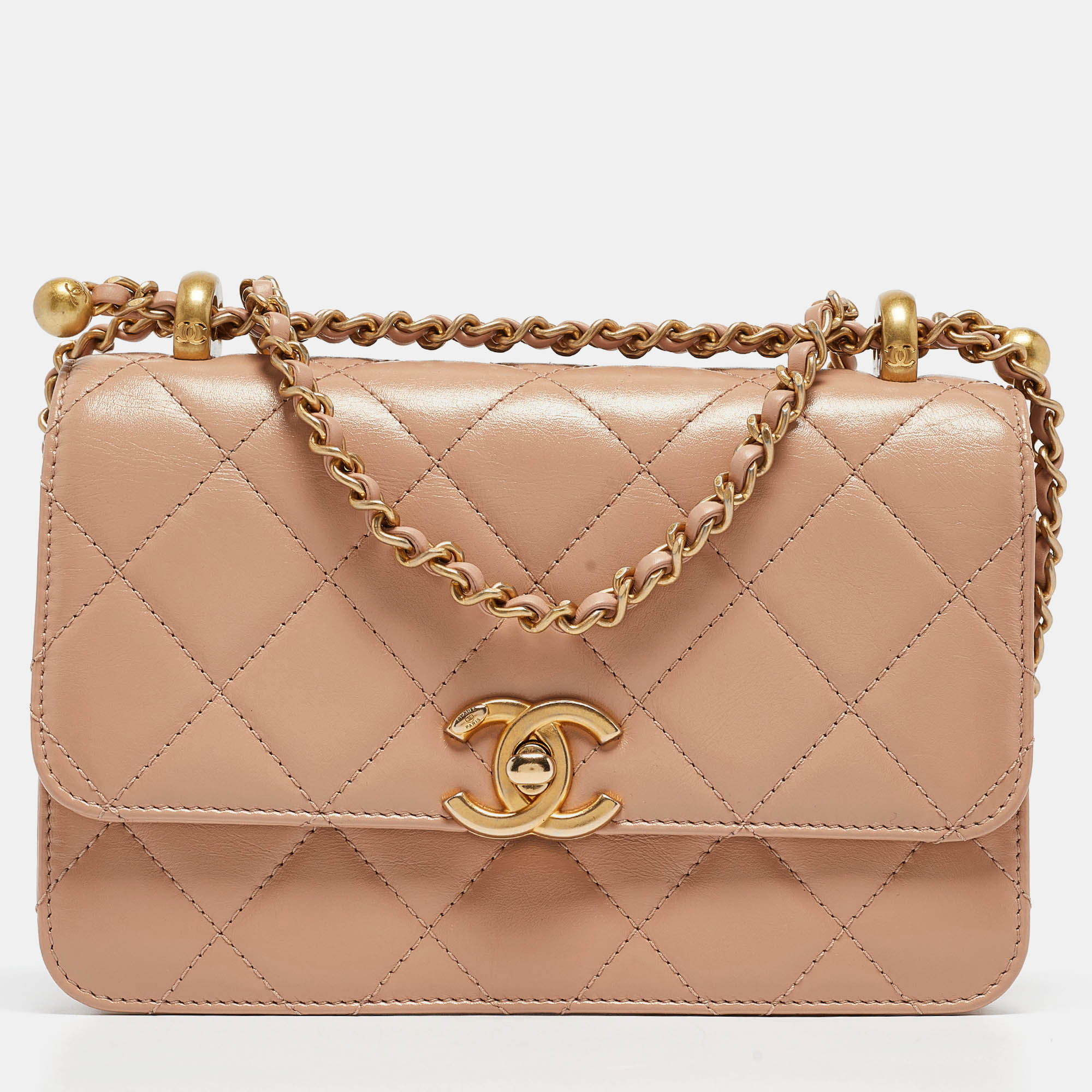 Chanel beige quilted leather perfect fit flap bag