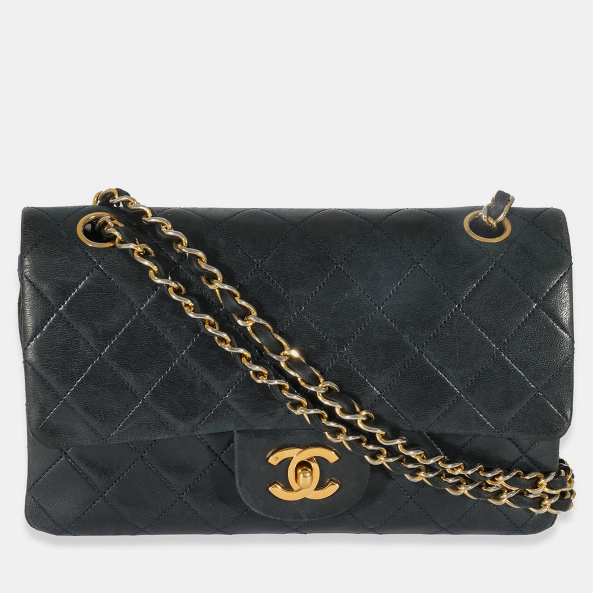 Chanel navy quilted lambskin small classic double flap bag