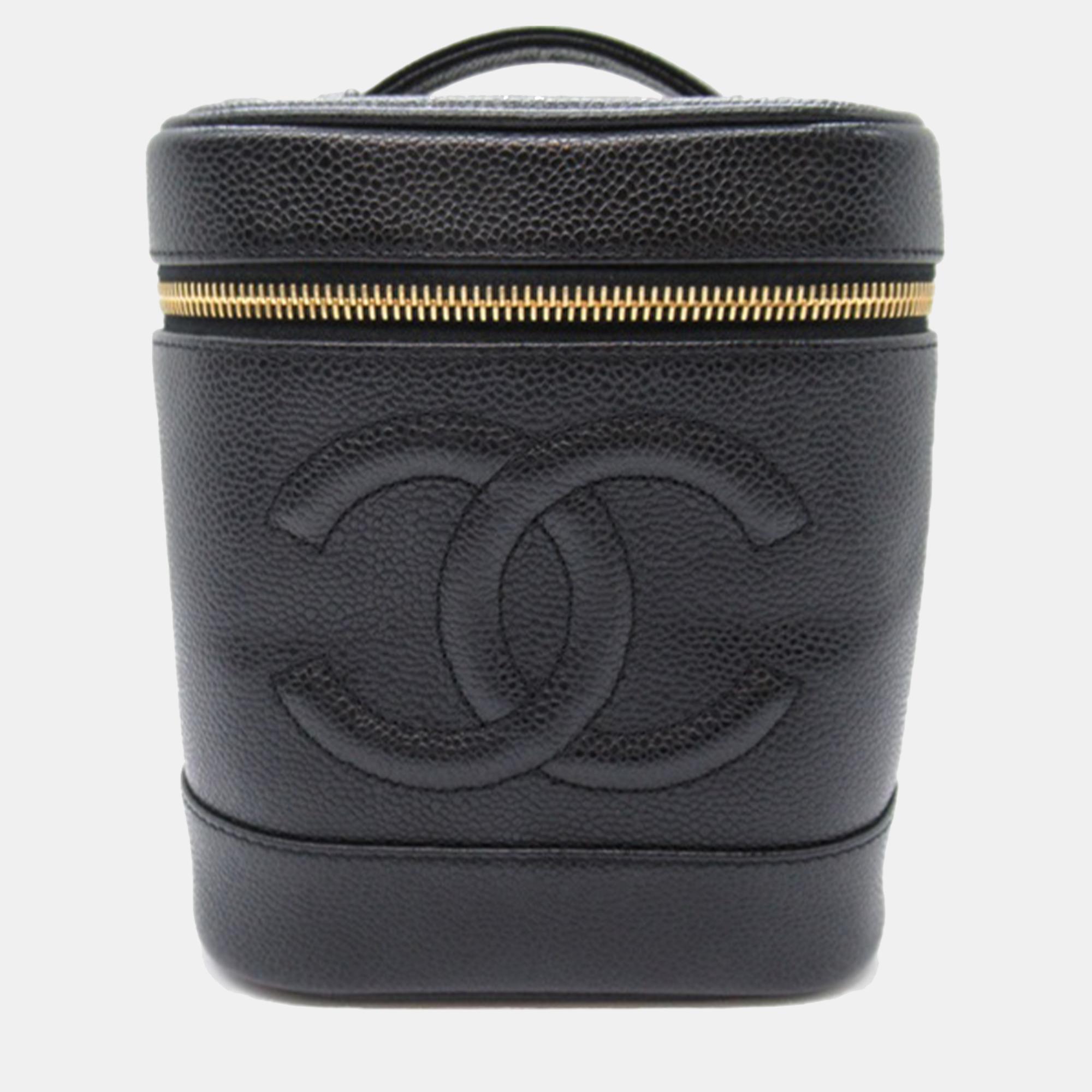 Chanel black cc caviar vanity case