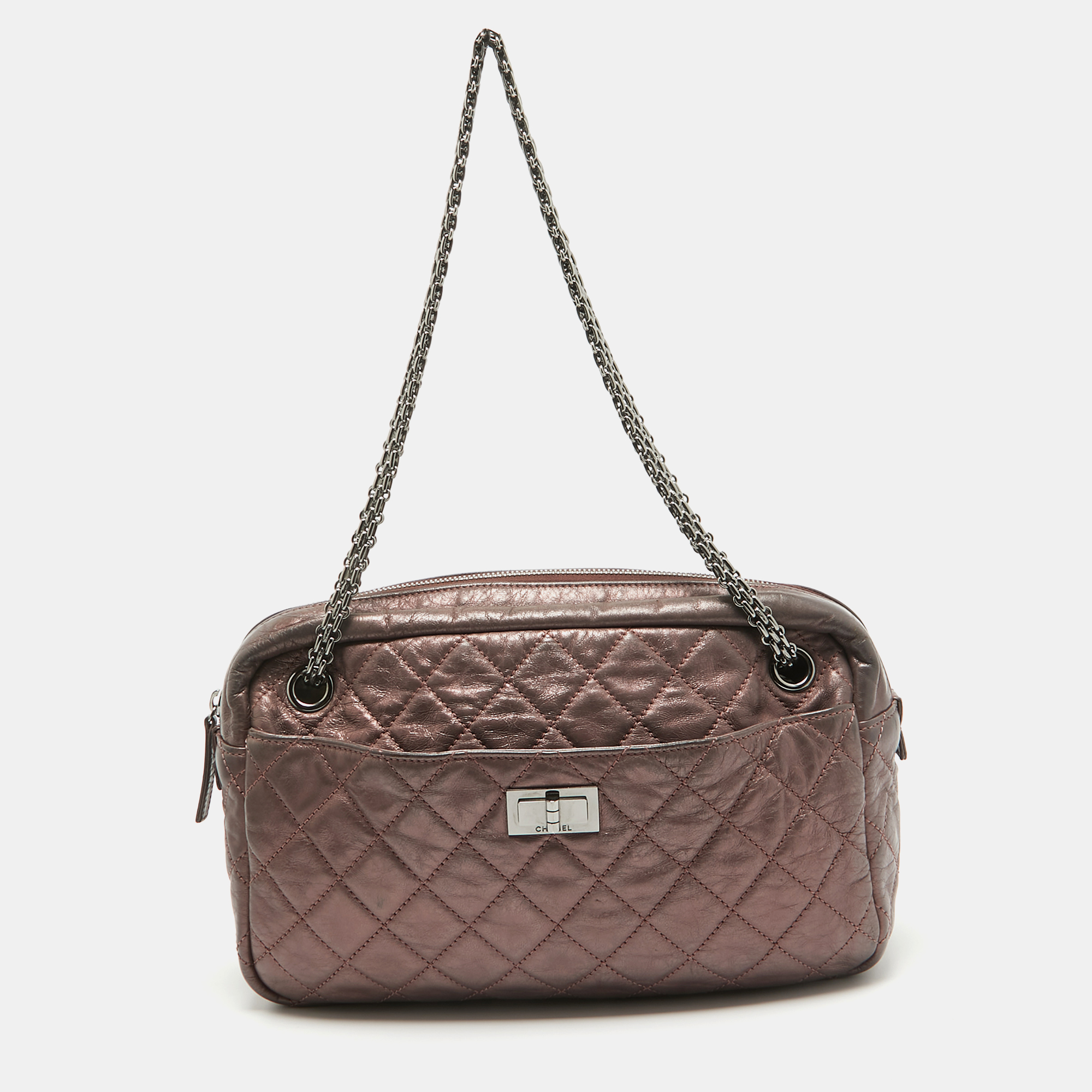 Chanel metallic pink quilted leather reissue 2.55 camera bag