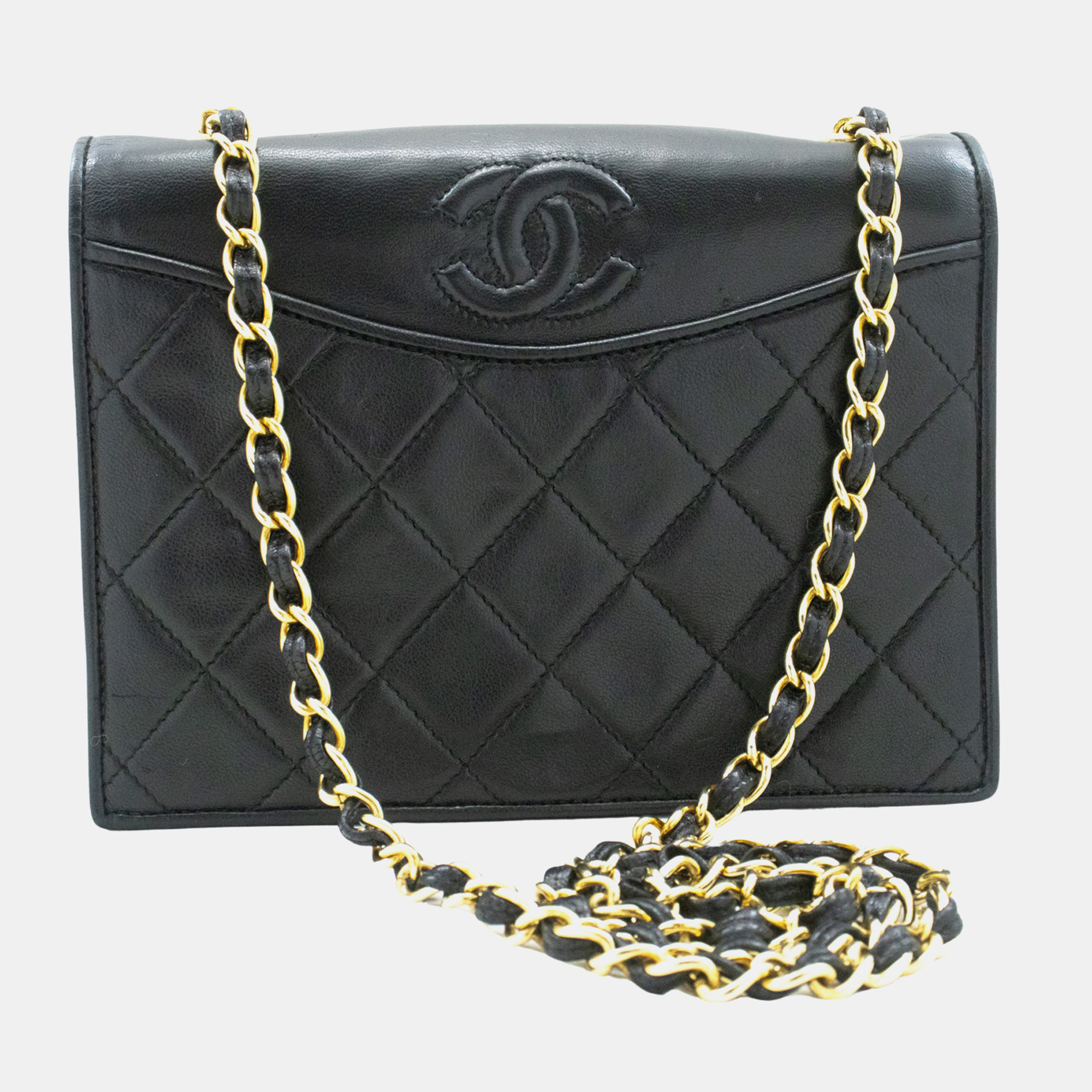 Chanel black leather full flap bag
