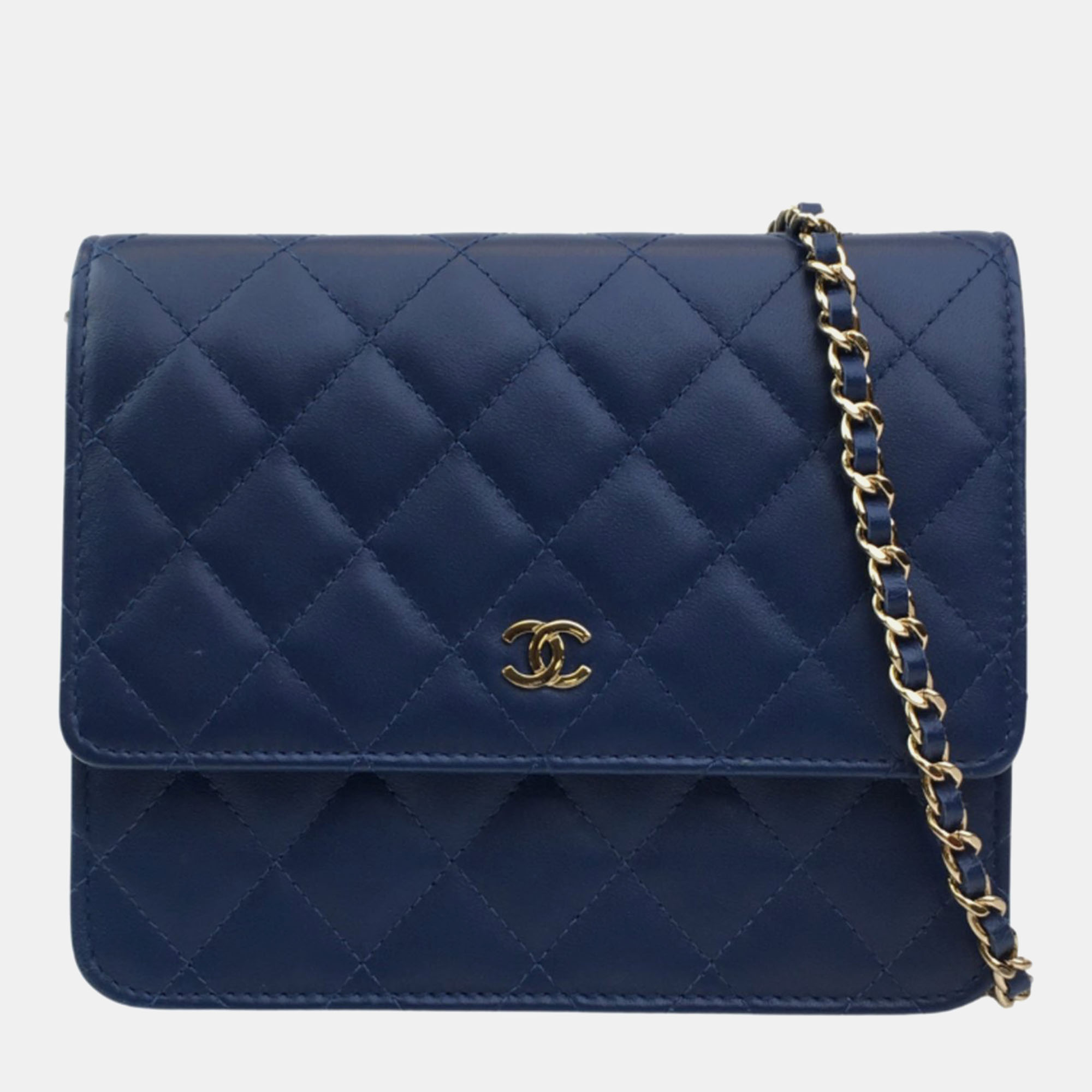 Chanel  blue lambskin square wallet on chain
