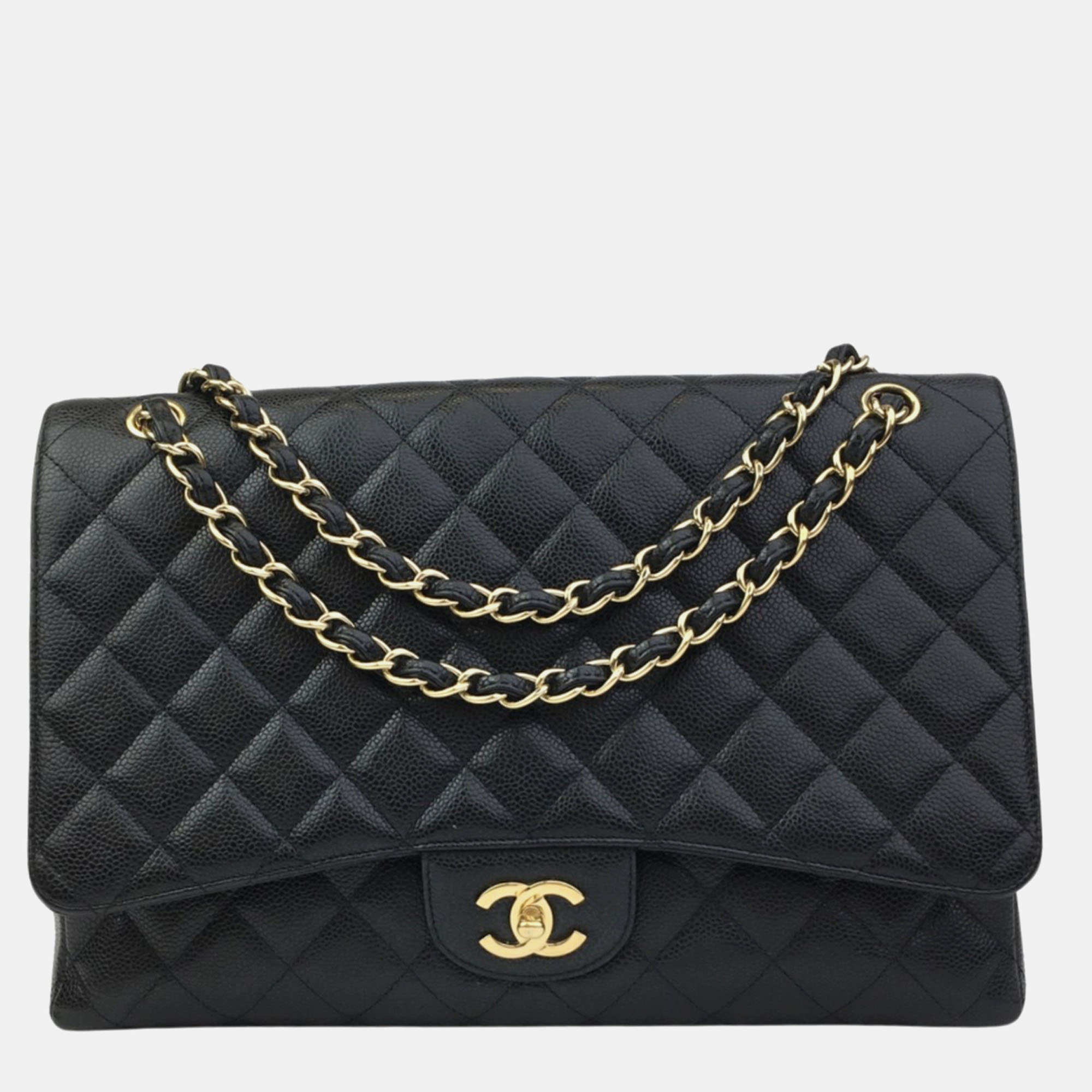 Chanel black leather xl classic single flap shoulder bag