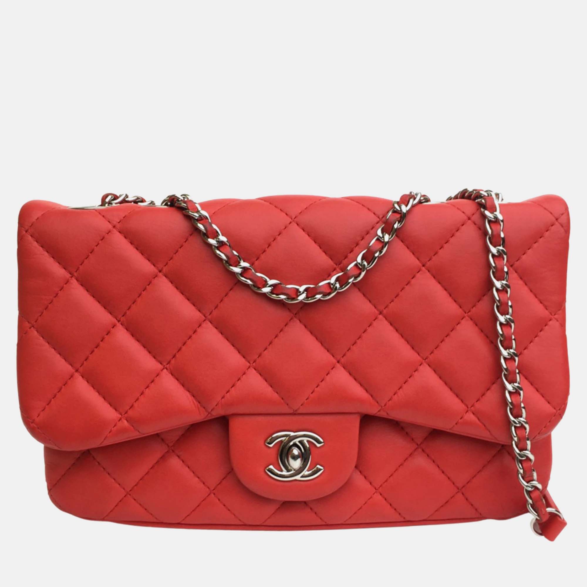 Chanel red leather  flap bag shoulder bag