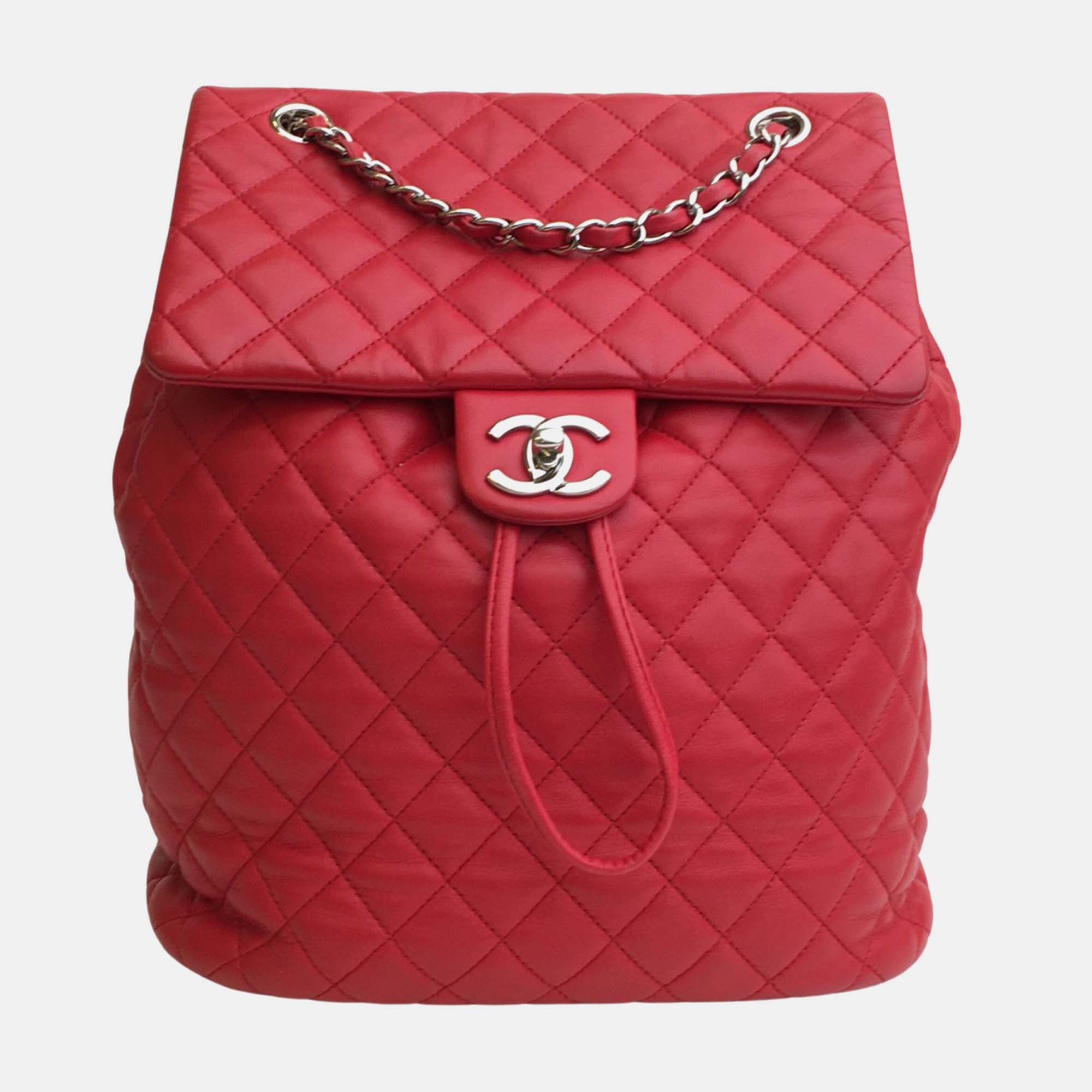 Chanel red leather small urban spirit backpacks