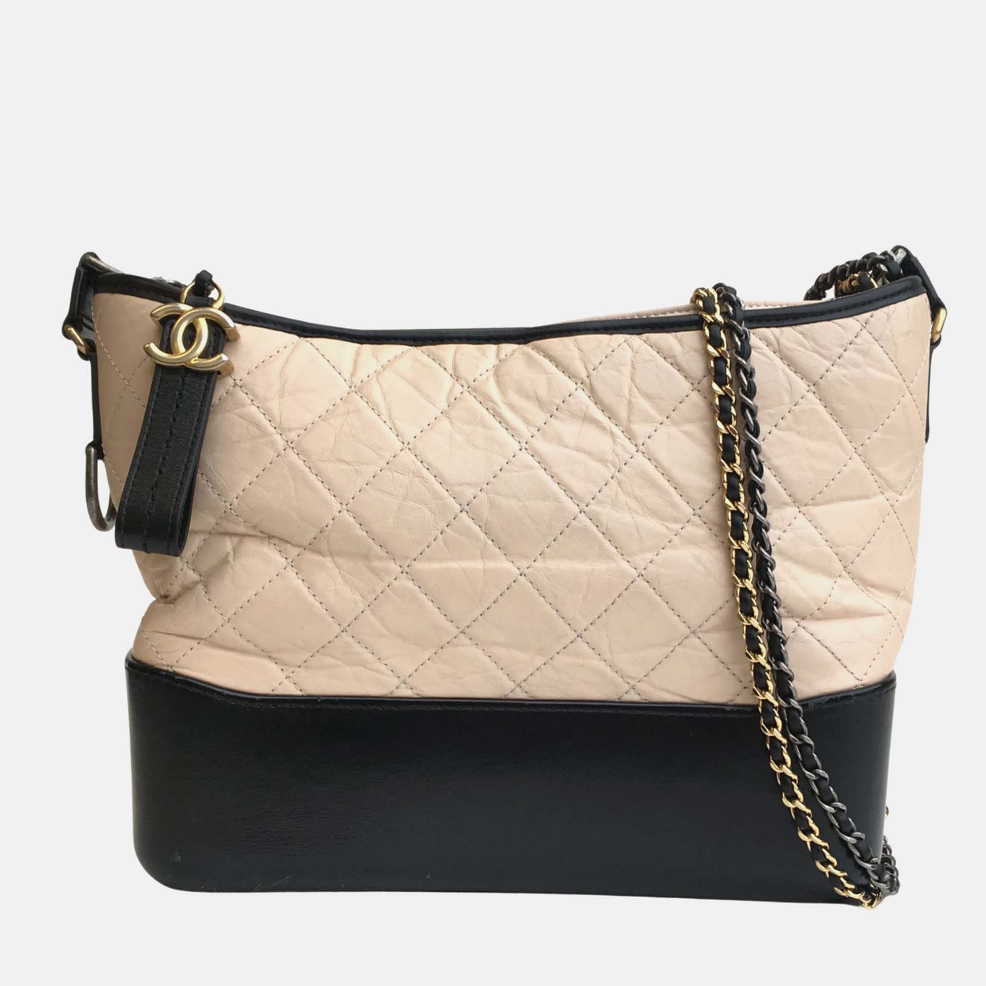 Chanel beige/black leather large gabrielle hobo bag
