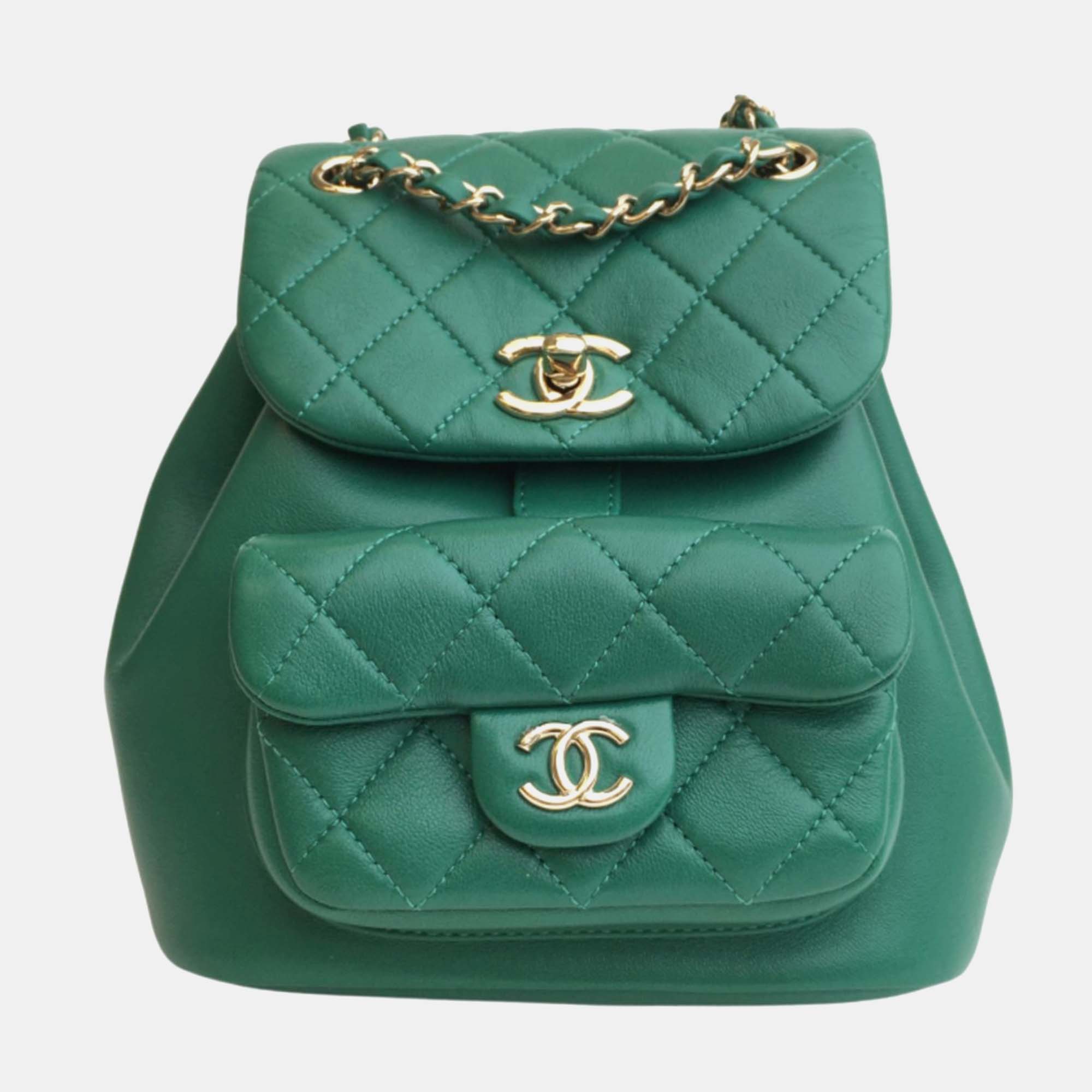 Chanel green small quilted duma backpack