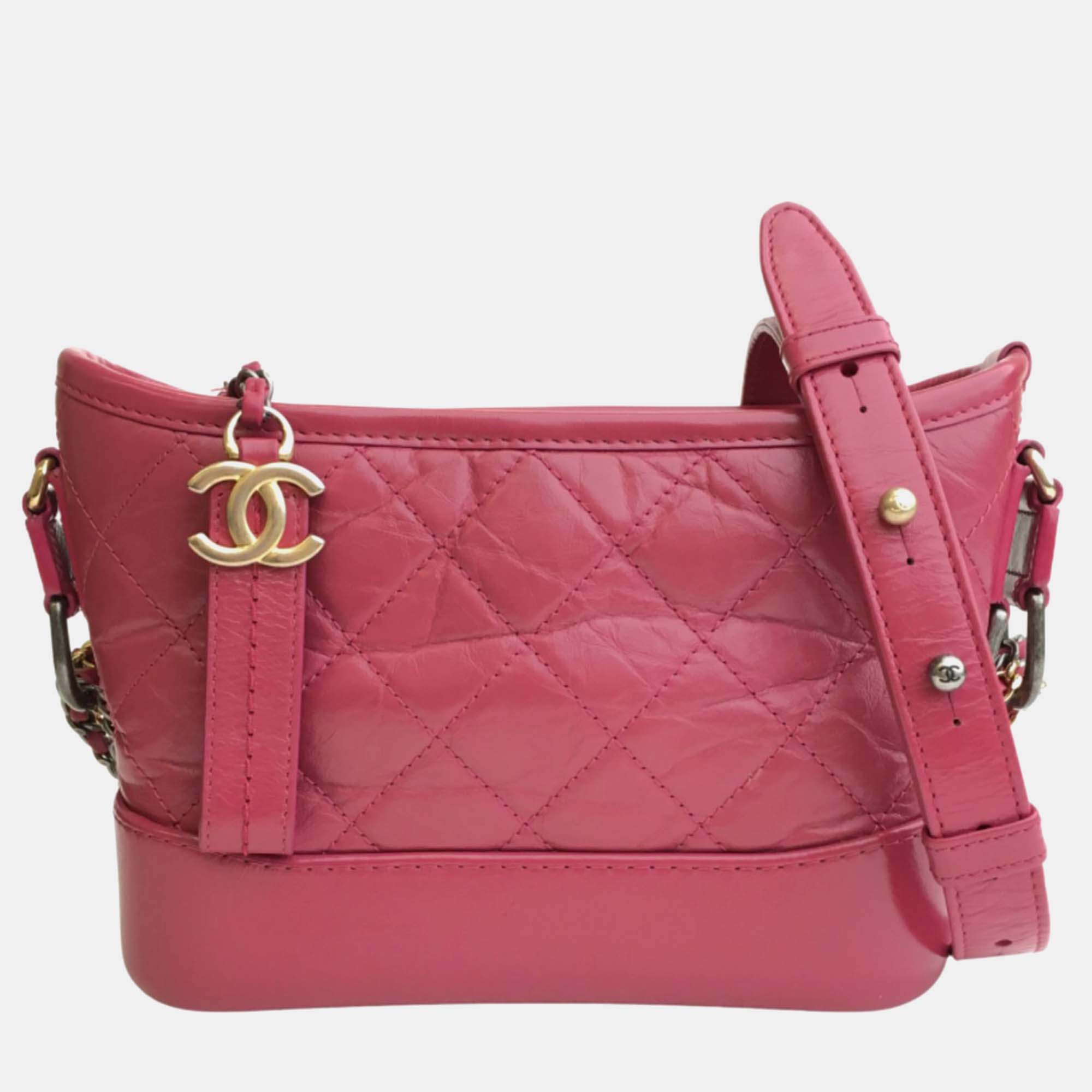 Chanel pink leather small gabrielle shoulder bags