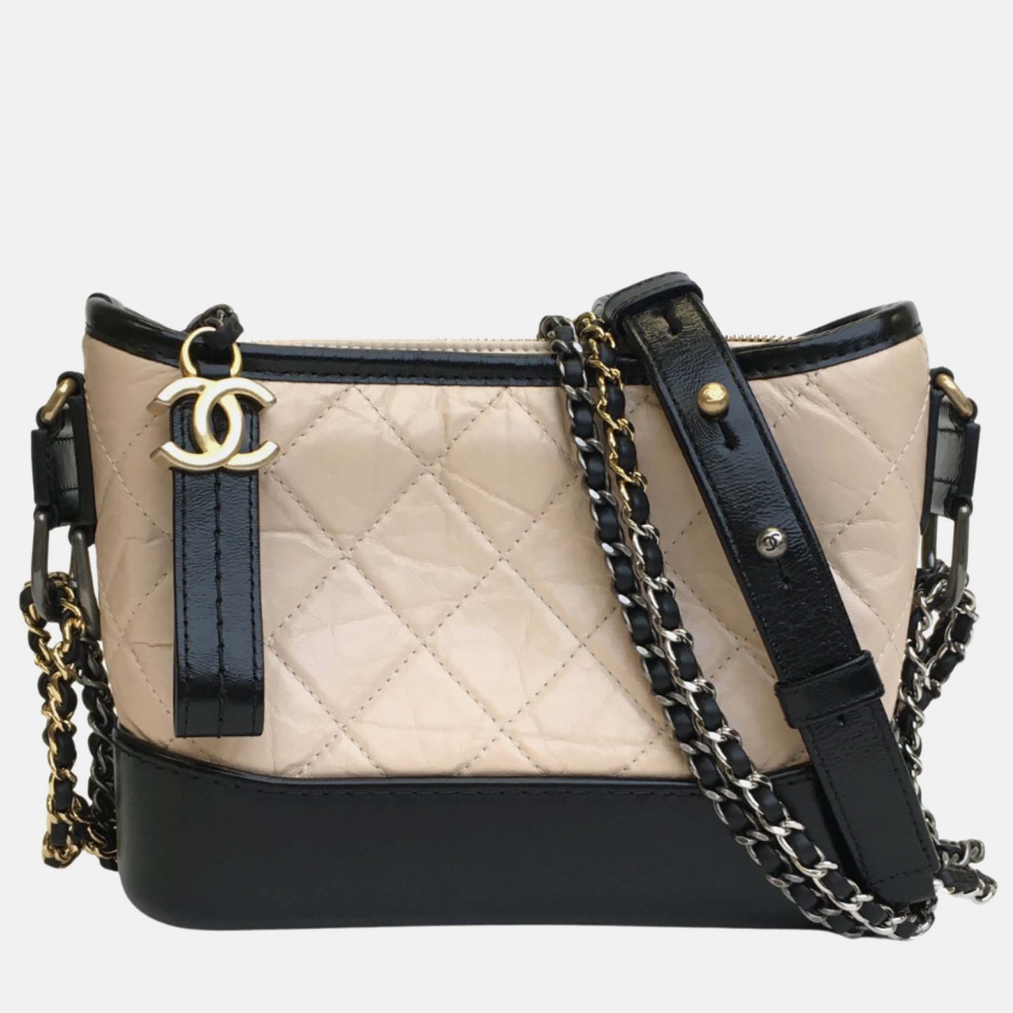 Chanel beige/black leather small gabrielle shoulder bag