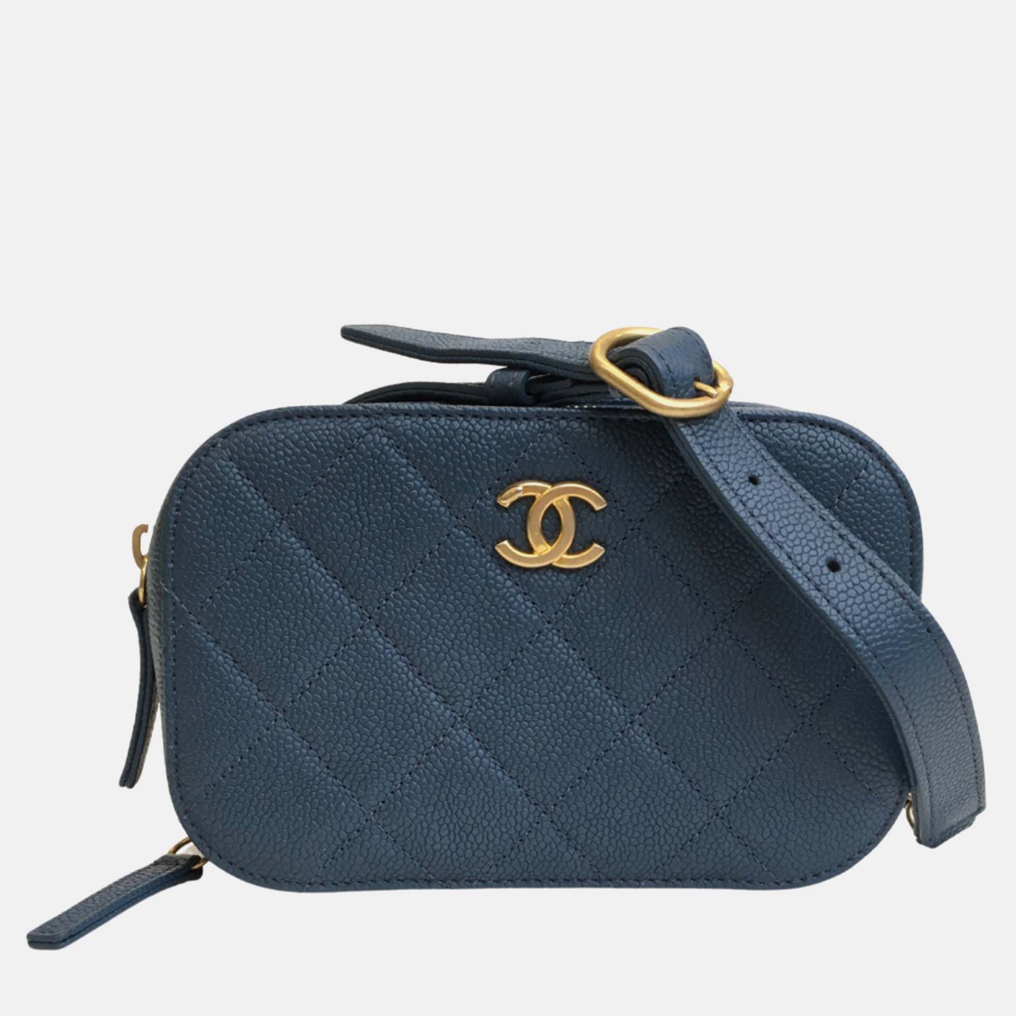 Chanel blue caviar leather belt bag