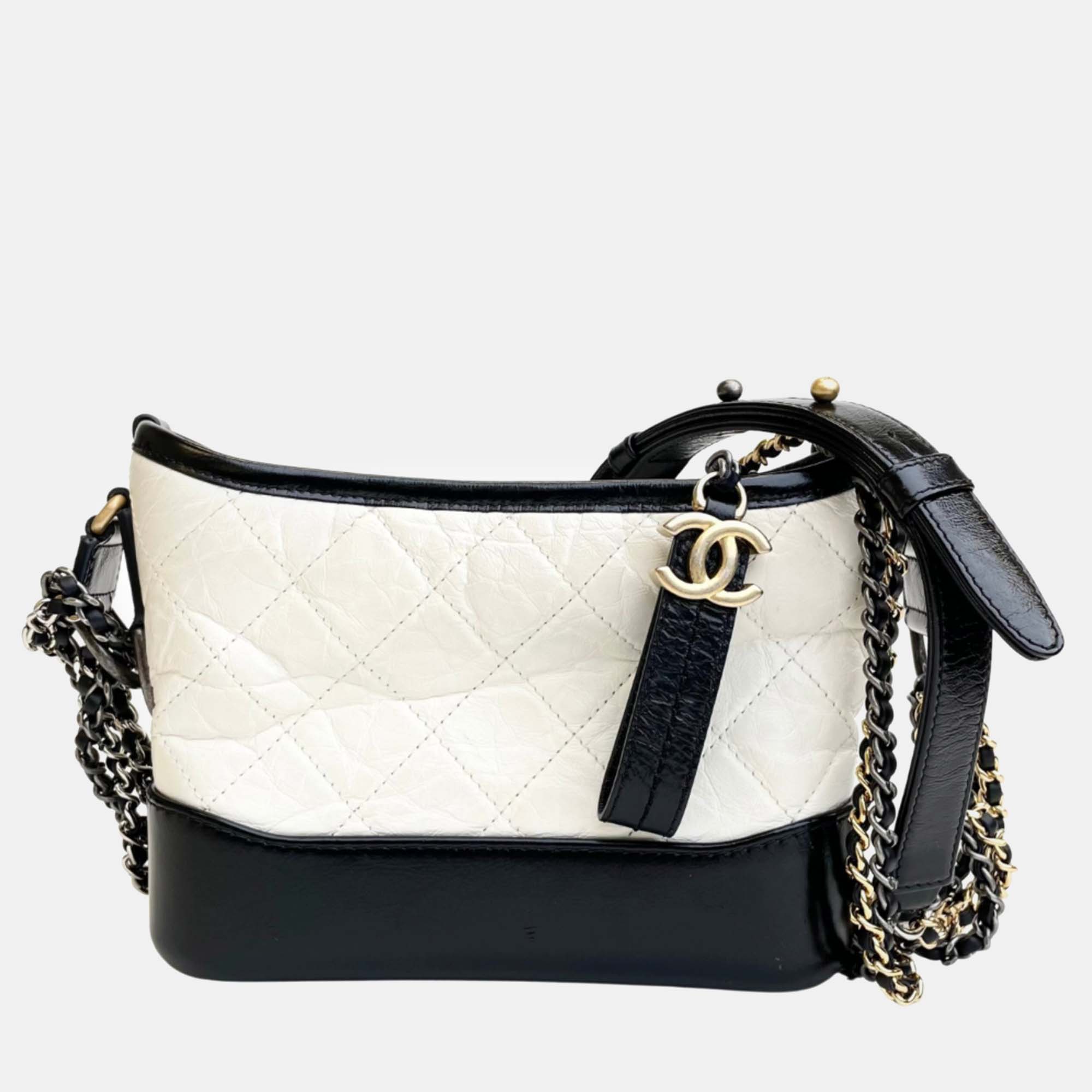 Chanel white/black  leather small gabrielle shoulder bags