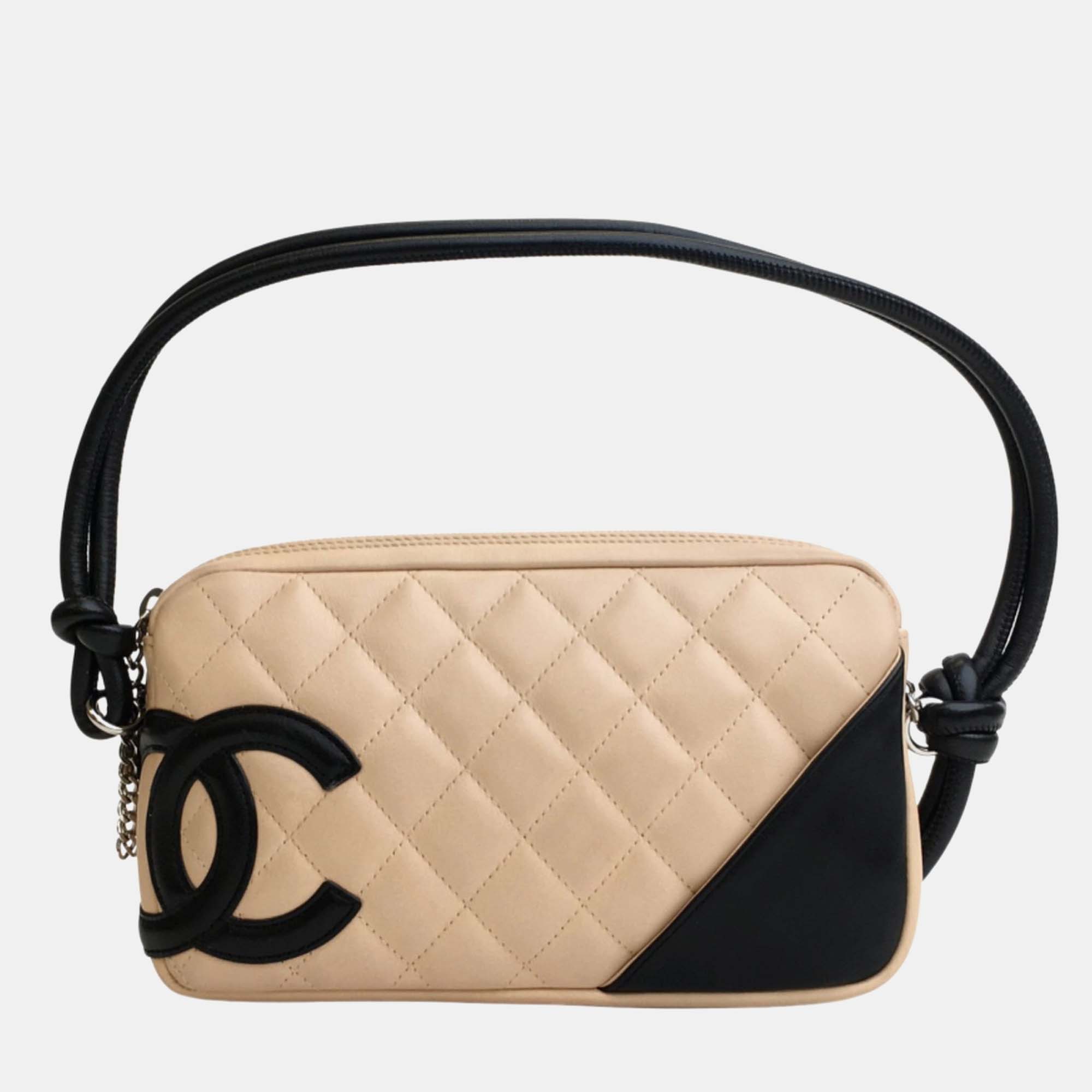 Chanel beige/black leather cambon shoulder bags