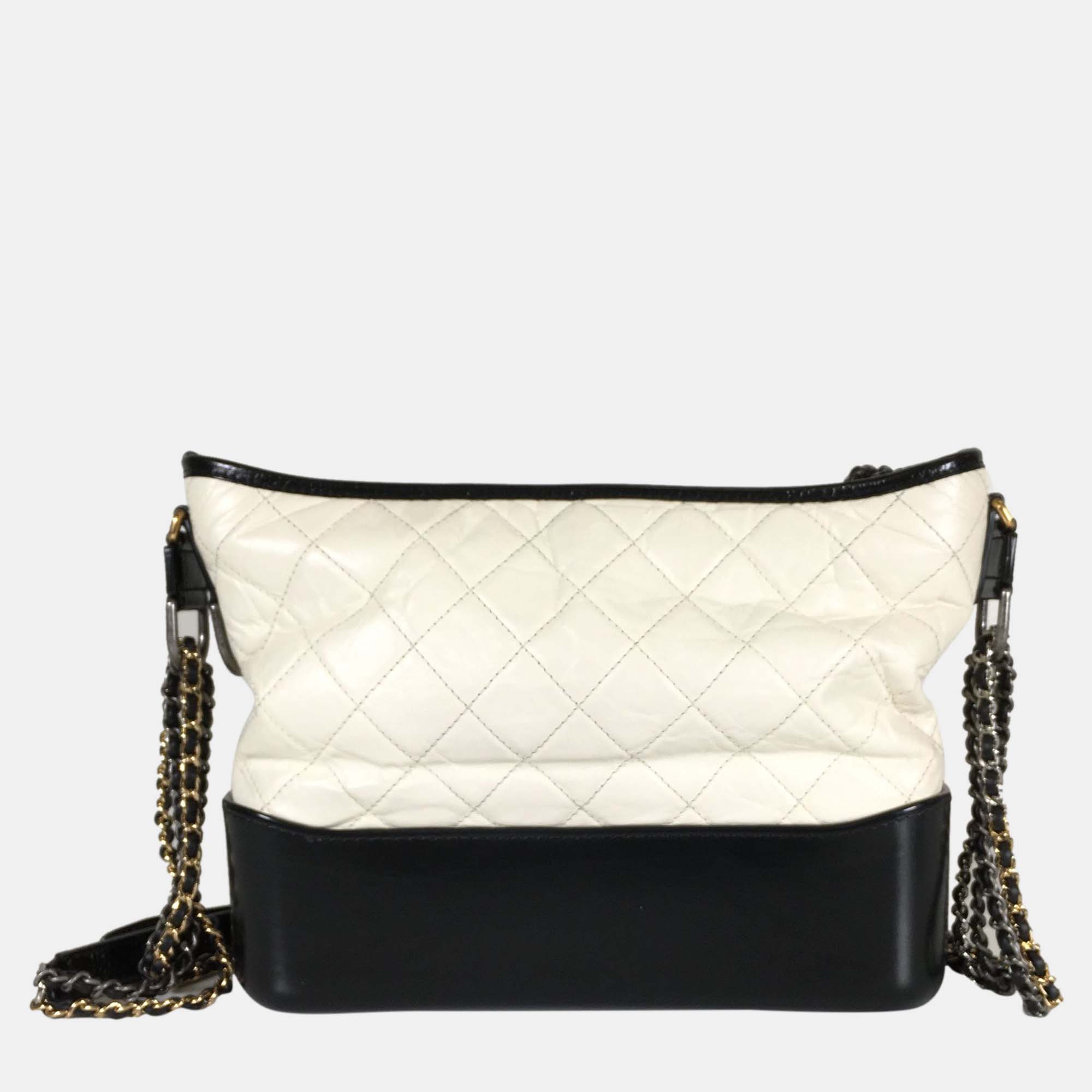 Chanel Black/White Leather Large Gabrielle Shoulder Bags