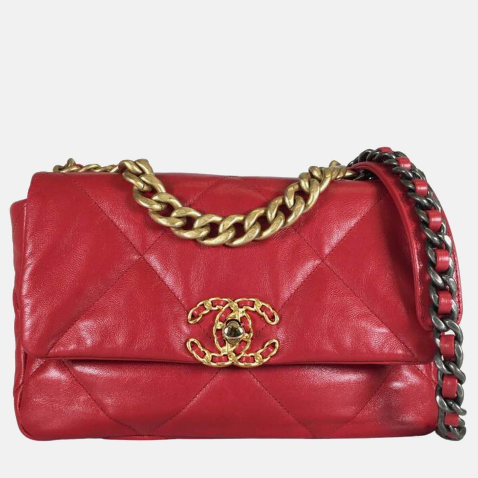 Chanel red leather small 19 shoulder bags