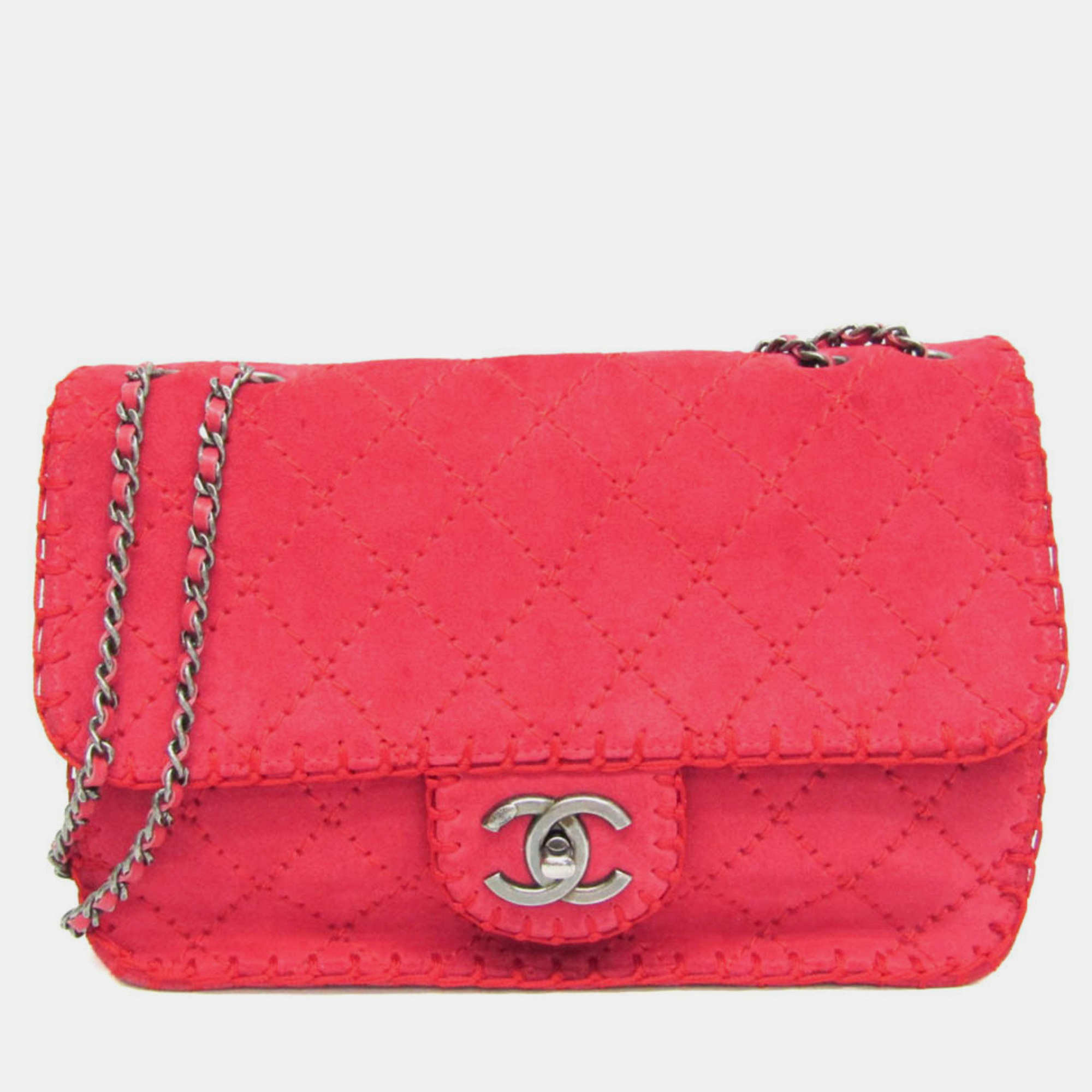 Chanel pink/red suede ultimate stitch flap bag
