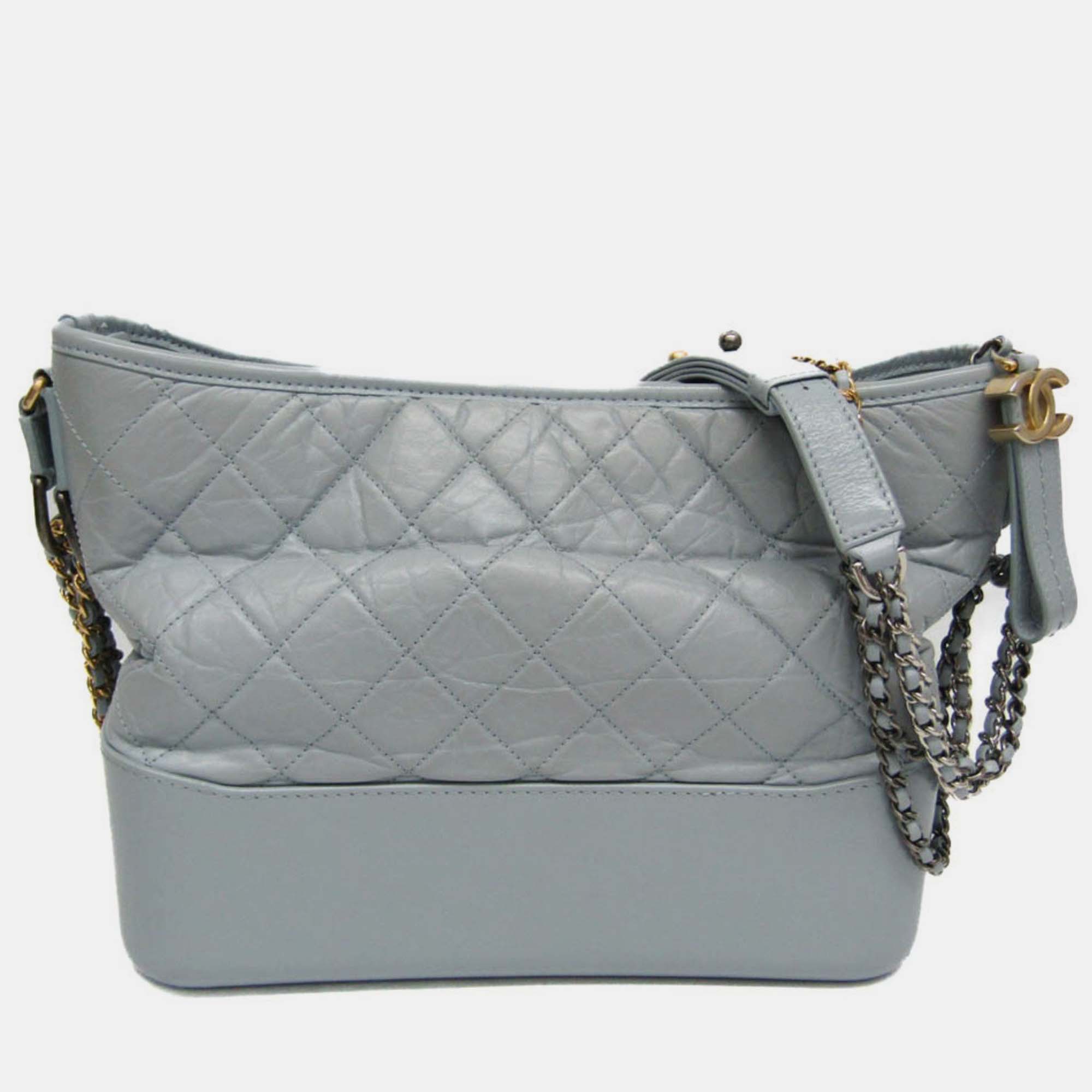 Chanel light blue leather medium gabrielle hobo bag
