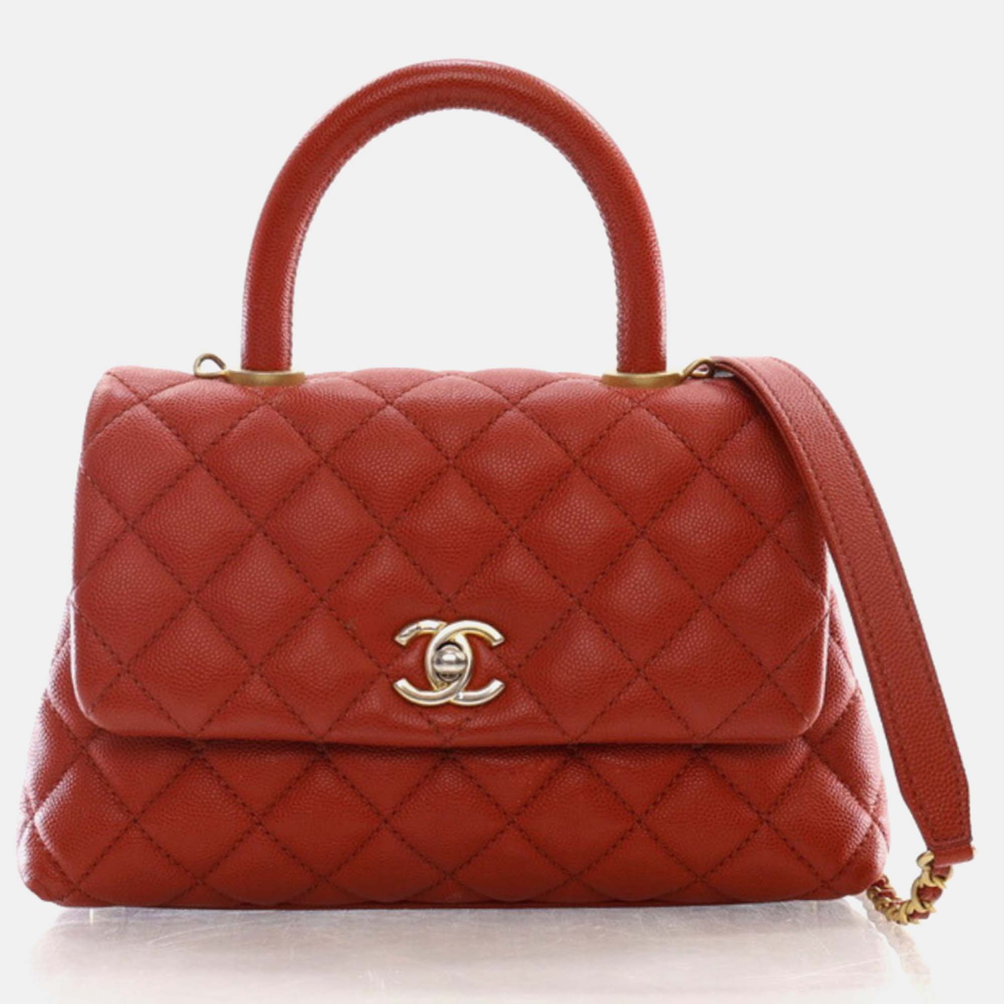 Chanel red leather small coco handle top handle bags