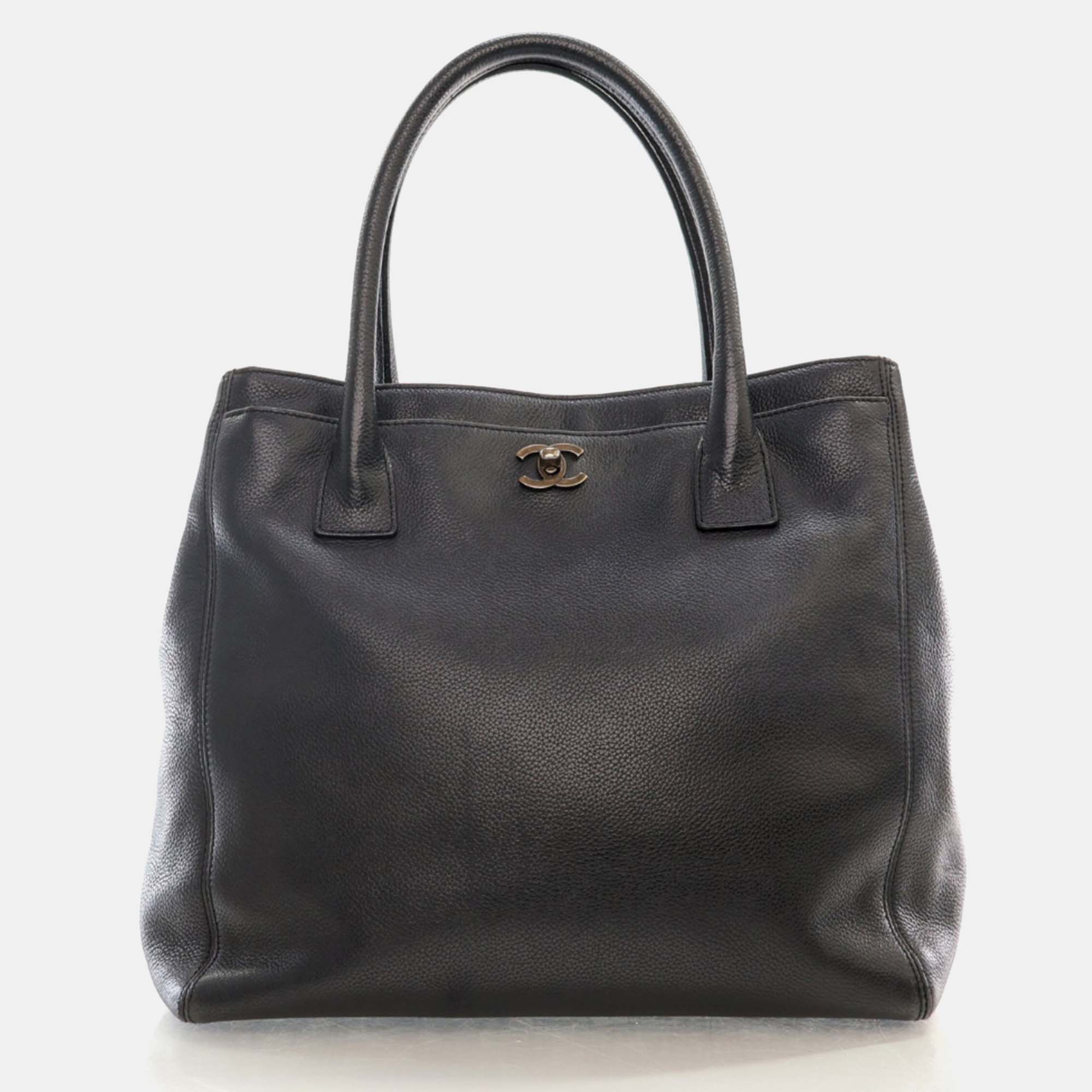Chanel black leather executive tote bag
