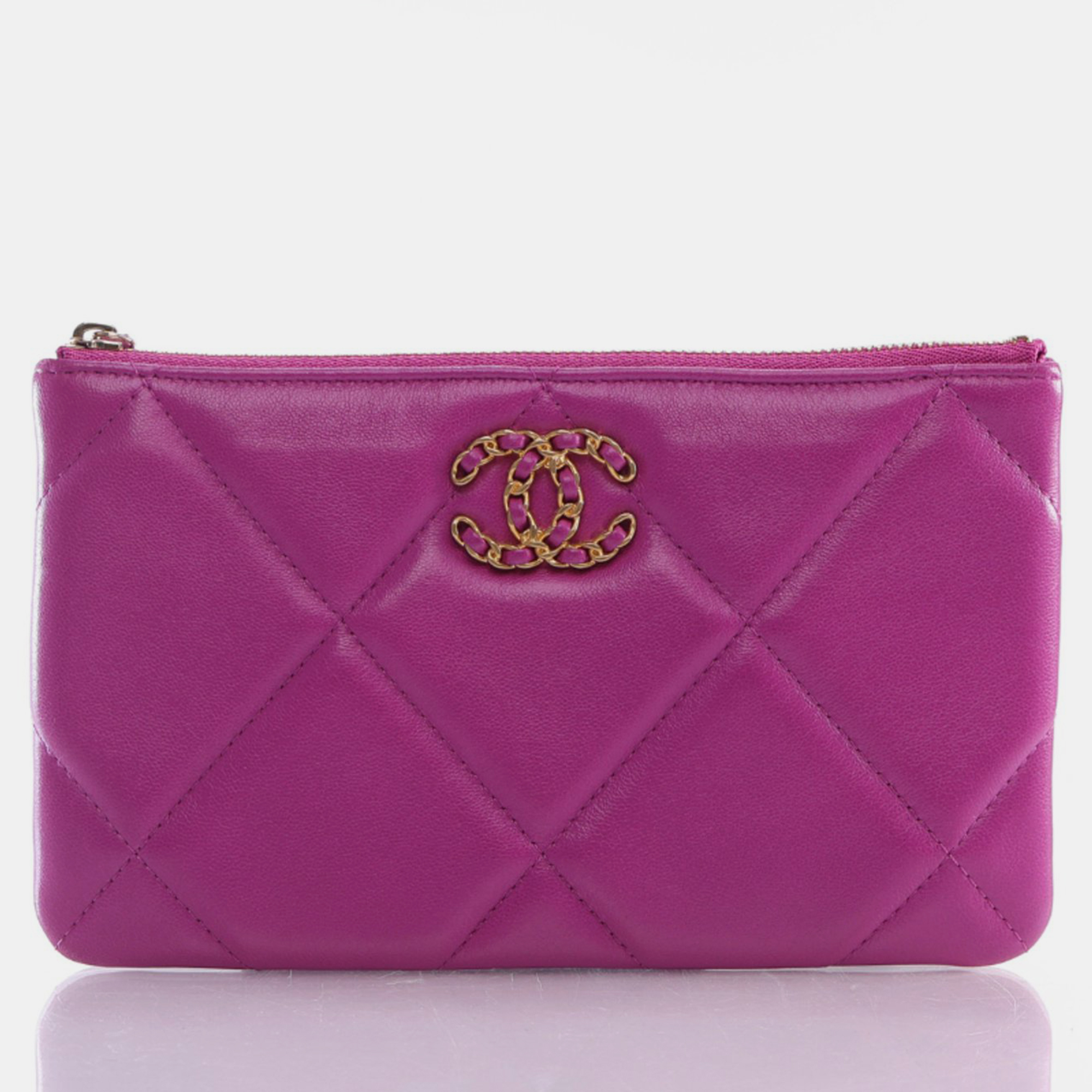 Chanel purple quilted lambskin leather 19 pouch/ wallet