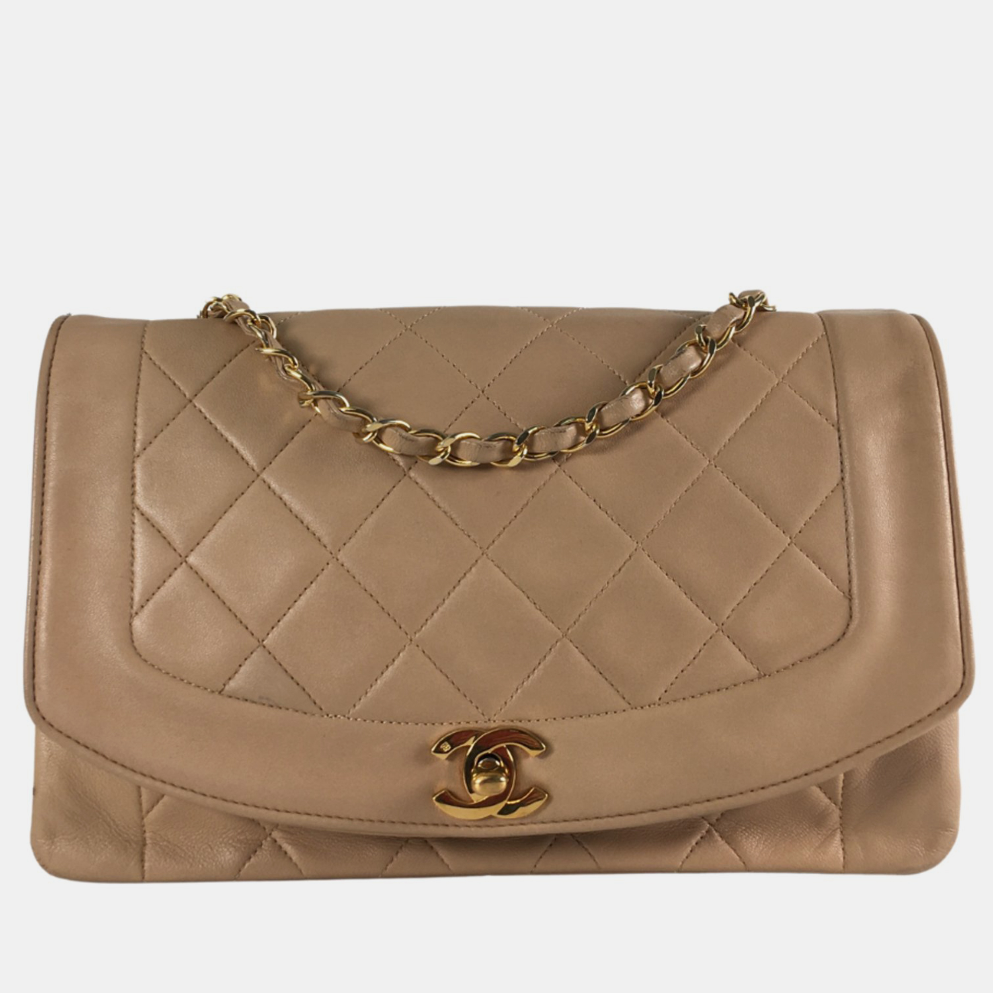 Chanel beige leather vintage diana medium shoulder bag