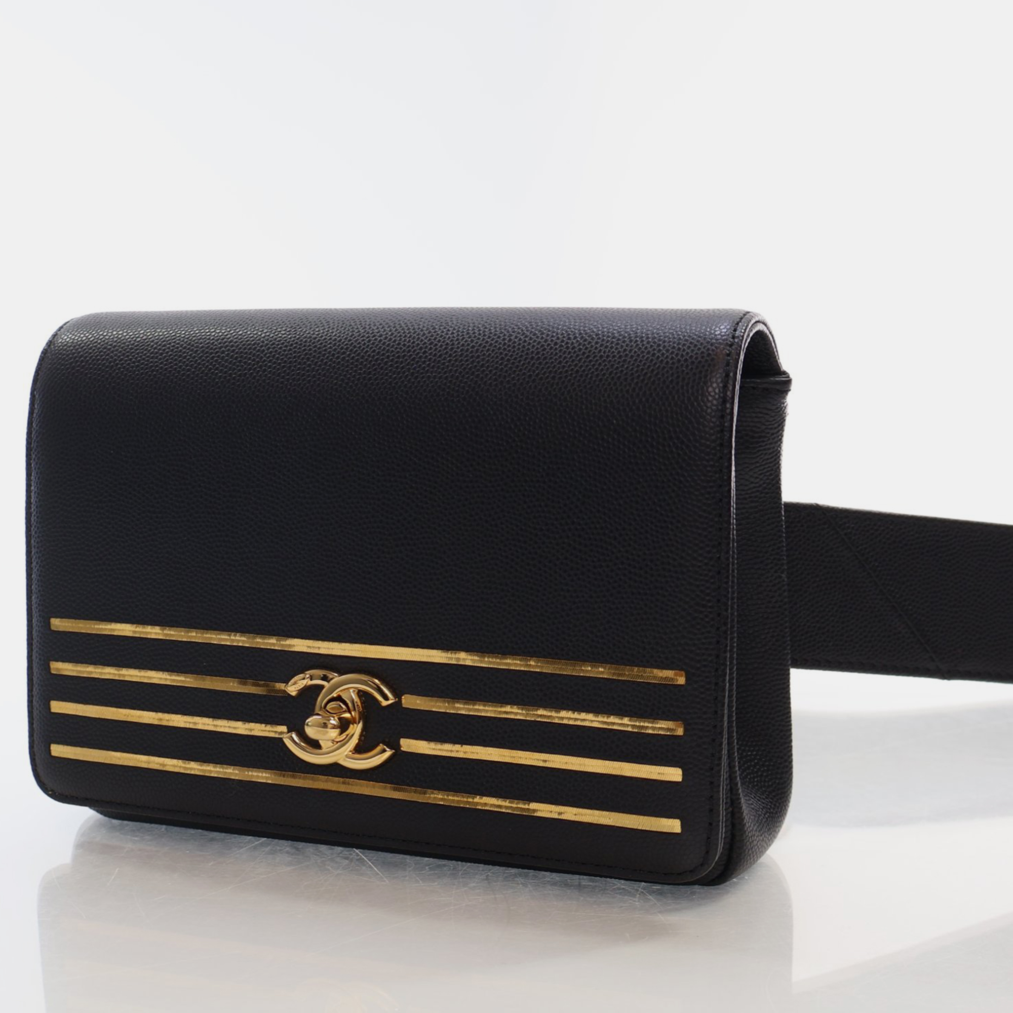 Chanel Black Caviar Leather Captain Gold Waist Bag