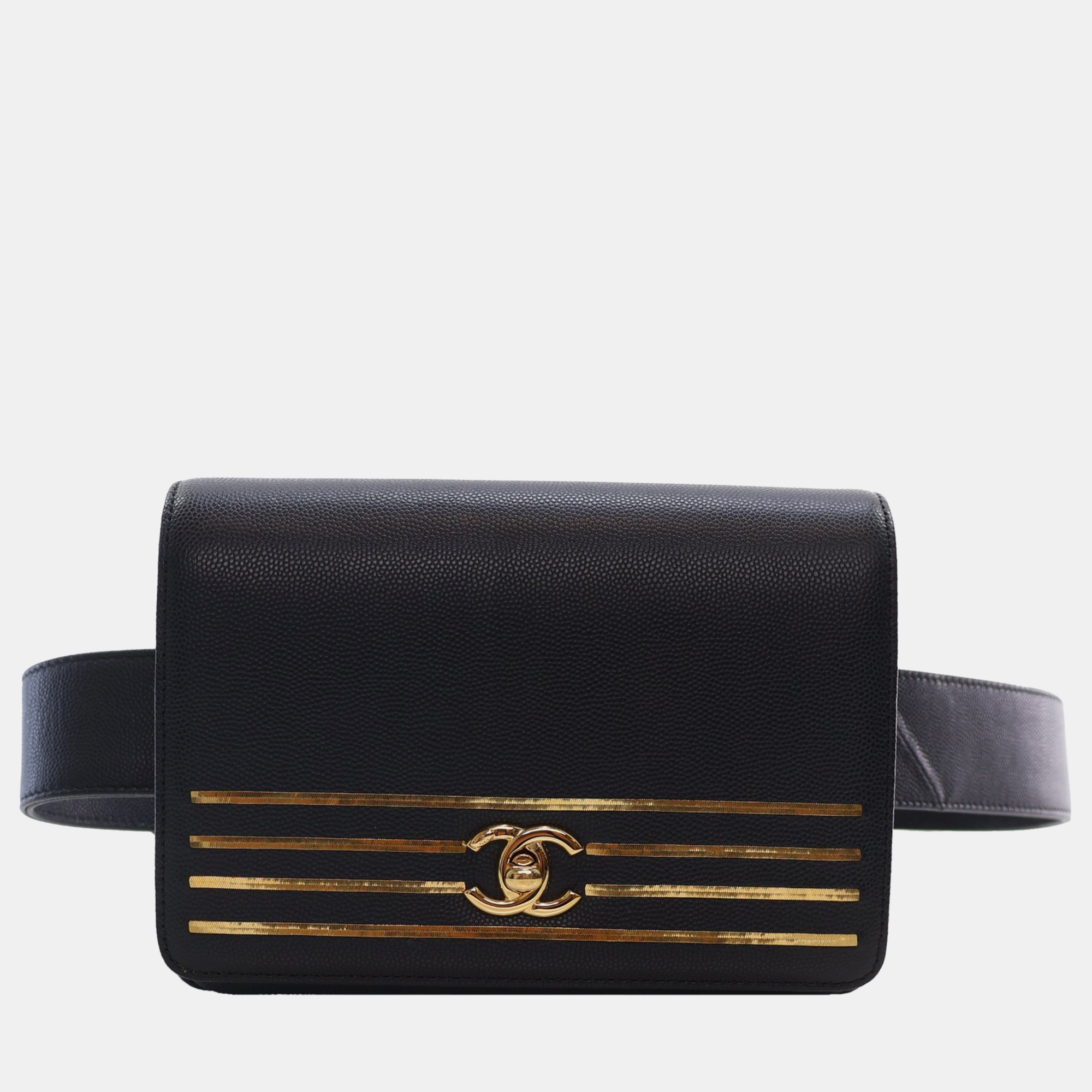 Chanel black caviar leather captain gold waist bag