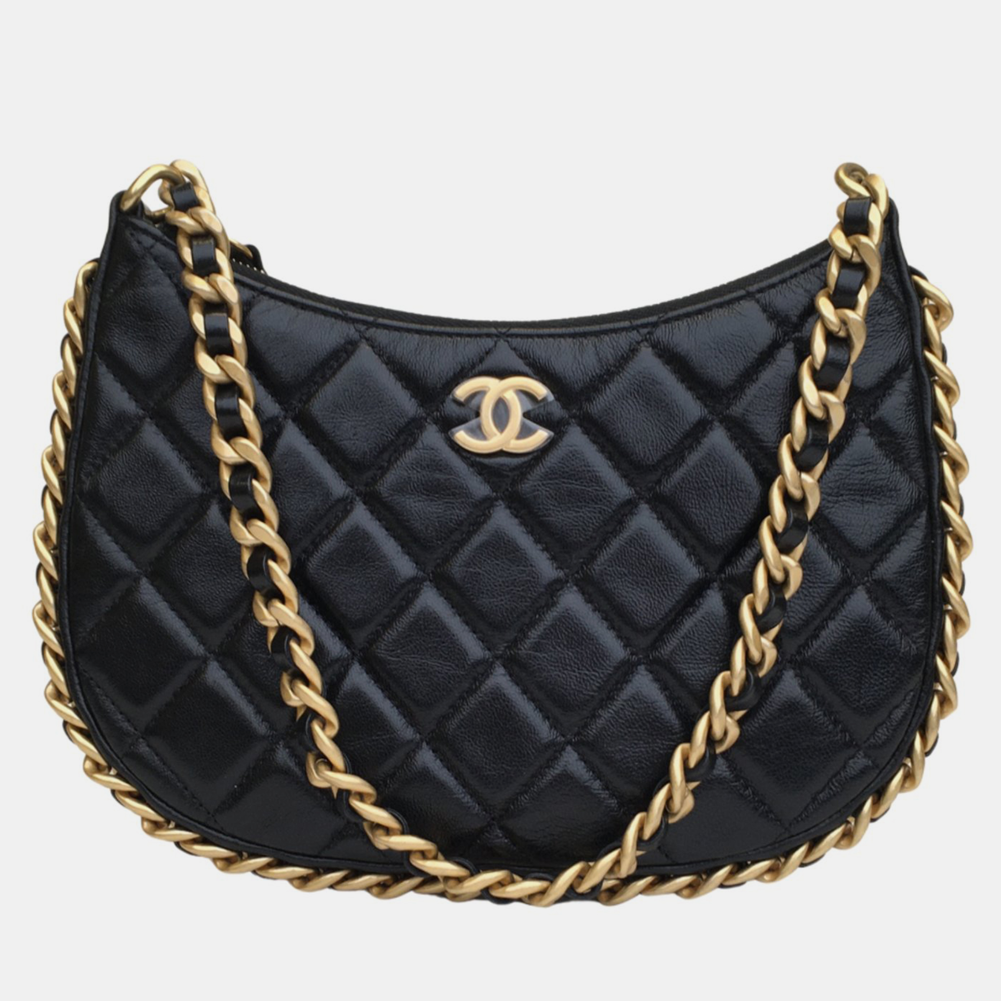 Chanel black quilted lambskin hobo bag