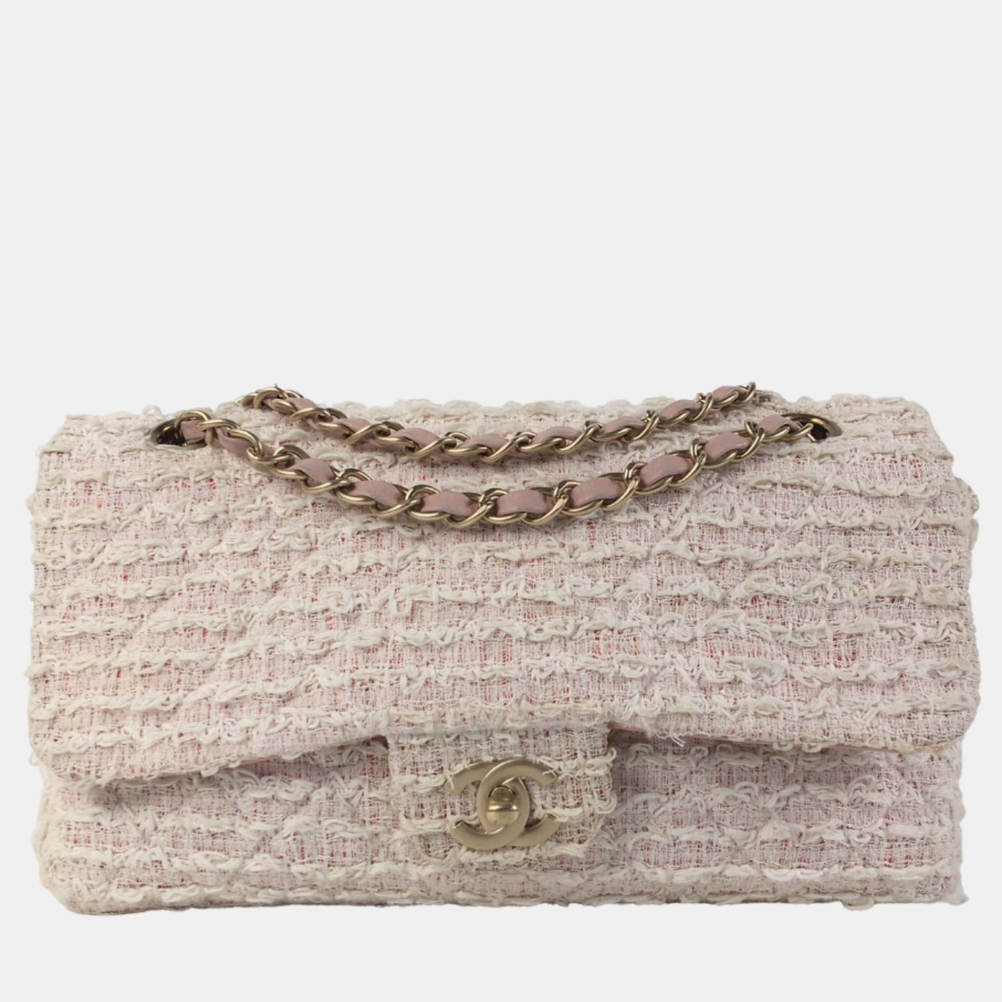 Chanel pink tweed flap bag shoulder bags