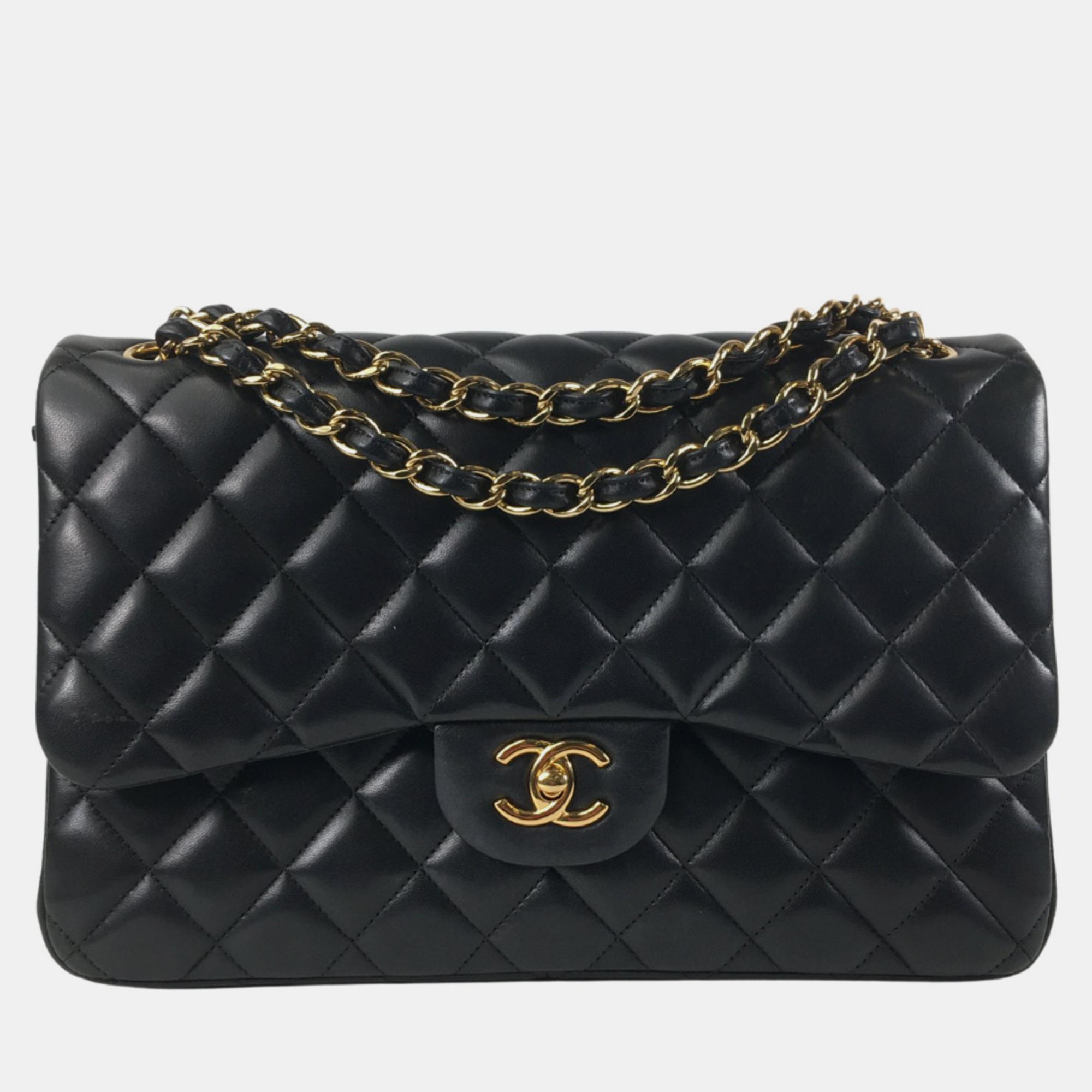 Chanel black leather jumbo classic double flap shoulder bags