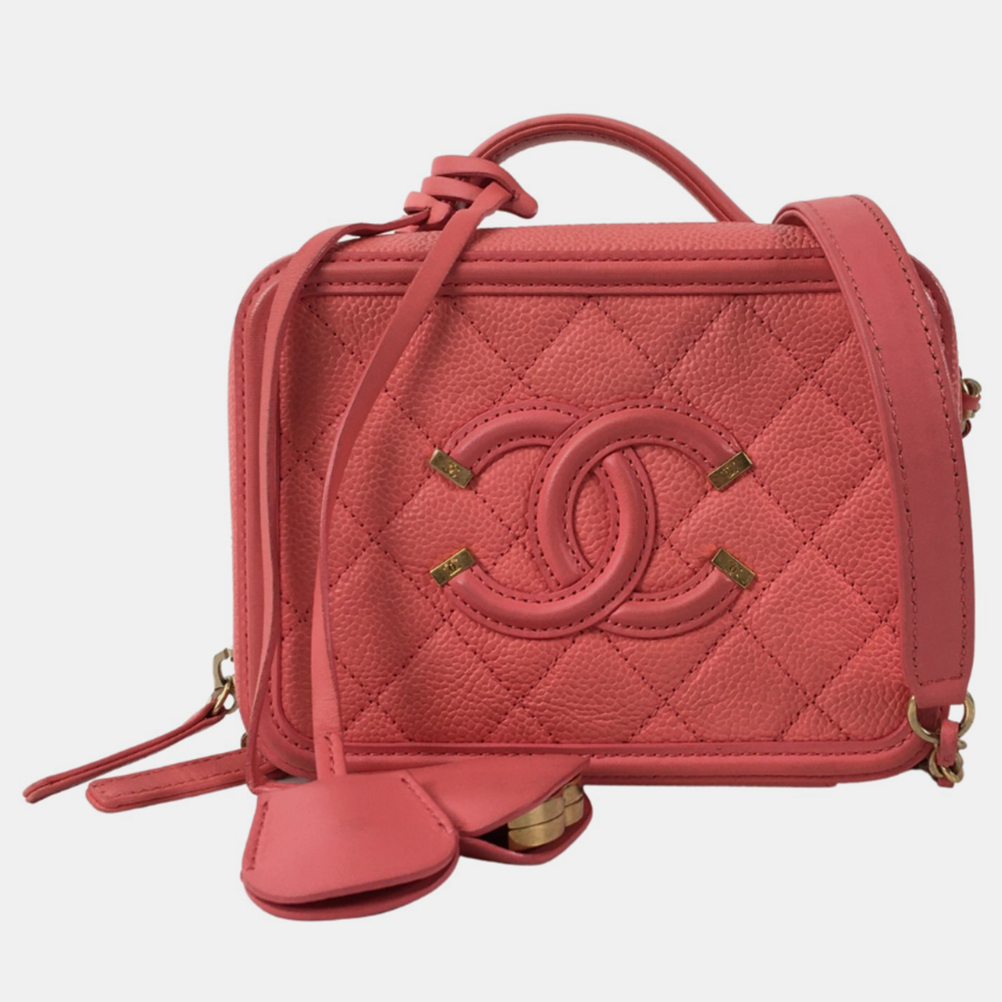 Chanel peach leather small filigree shoulder bags