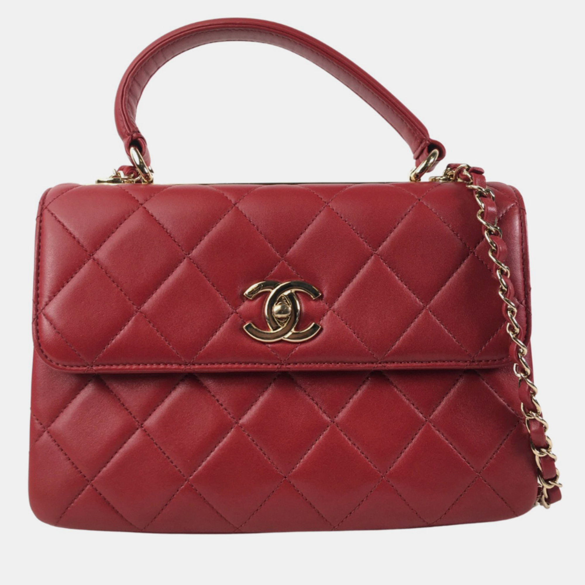 Chanel red leather small trendy cc top handle bags