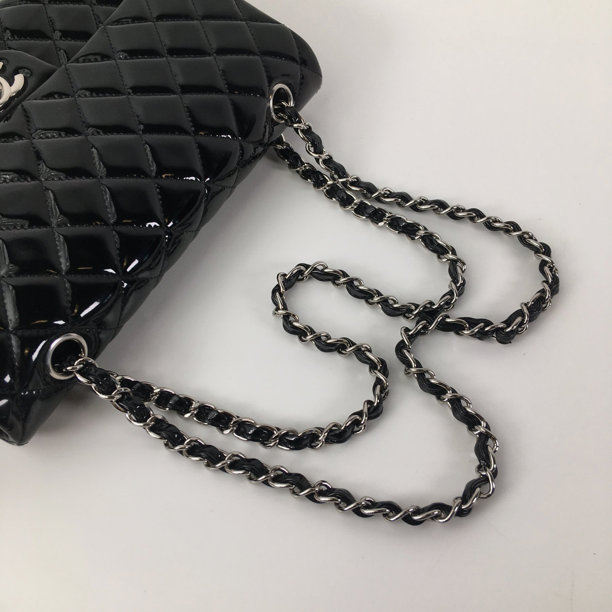 Chanel Black Patent Leather Medium Classic Double Flap Shoulder Bags